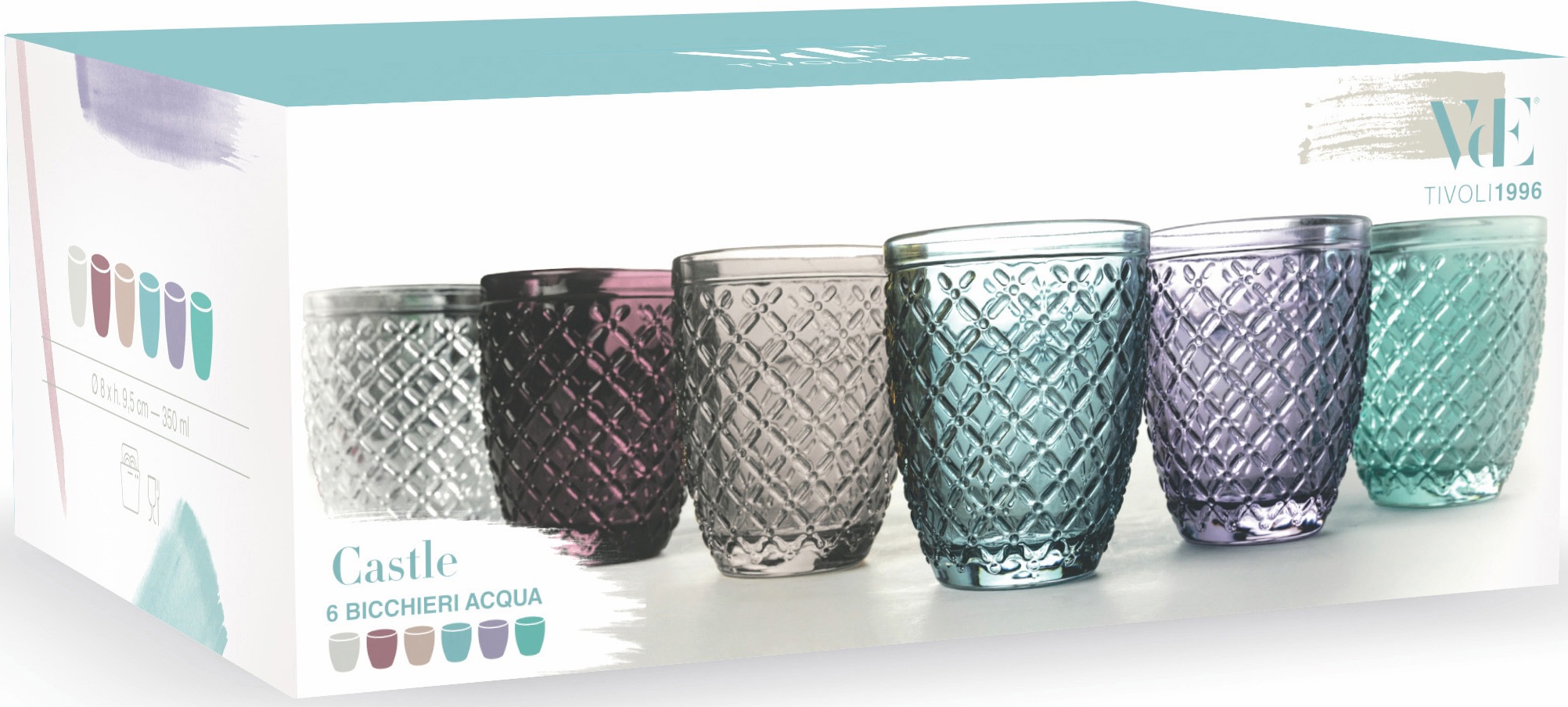 Villa d'Este Gläser-Set »Castle«, (Set, 6 tlg.), Wassergläser-Set, 6-teilig, Inhalt 350 ml