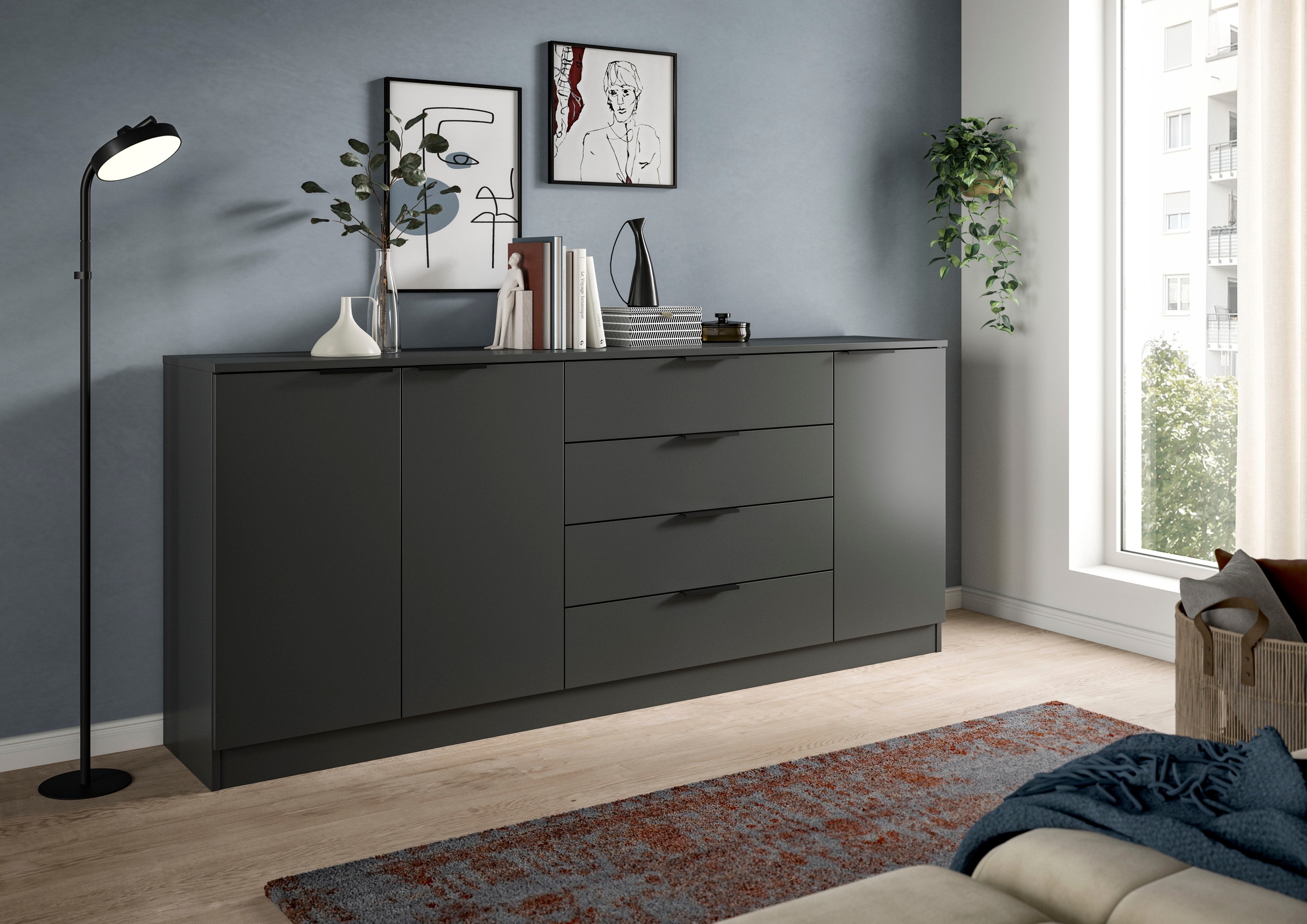 Home affaire Sideboard "SKARDE, Breite 185 cm, 4 Schubkästen, 3 Türen, viel günstig online kaufen