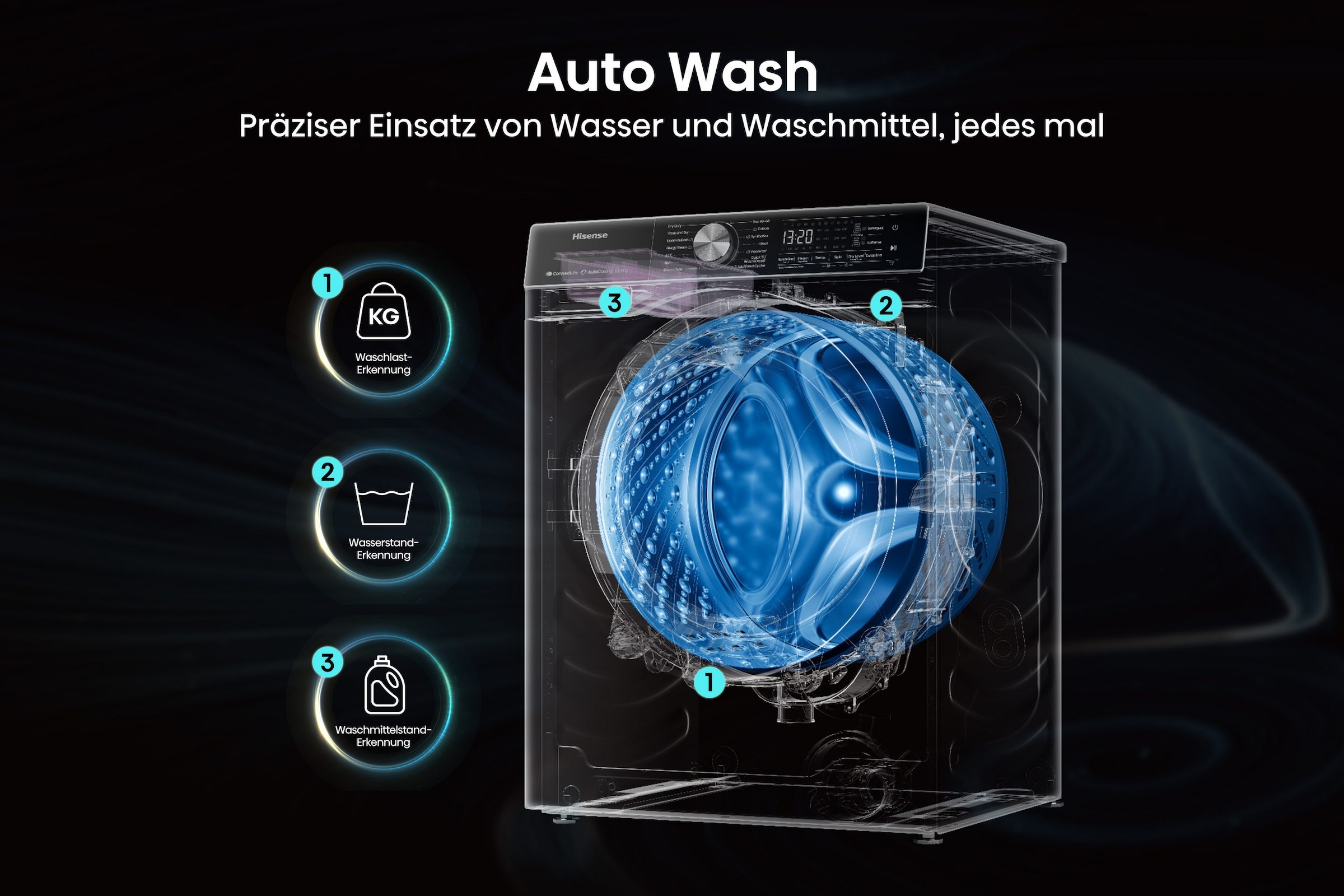 Hisense »WF5S1045BW« 10,5 kg 1400 U/min AutoDosing