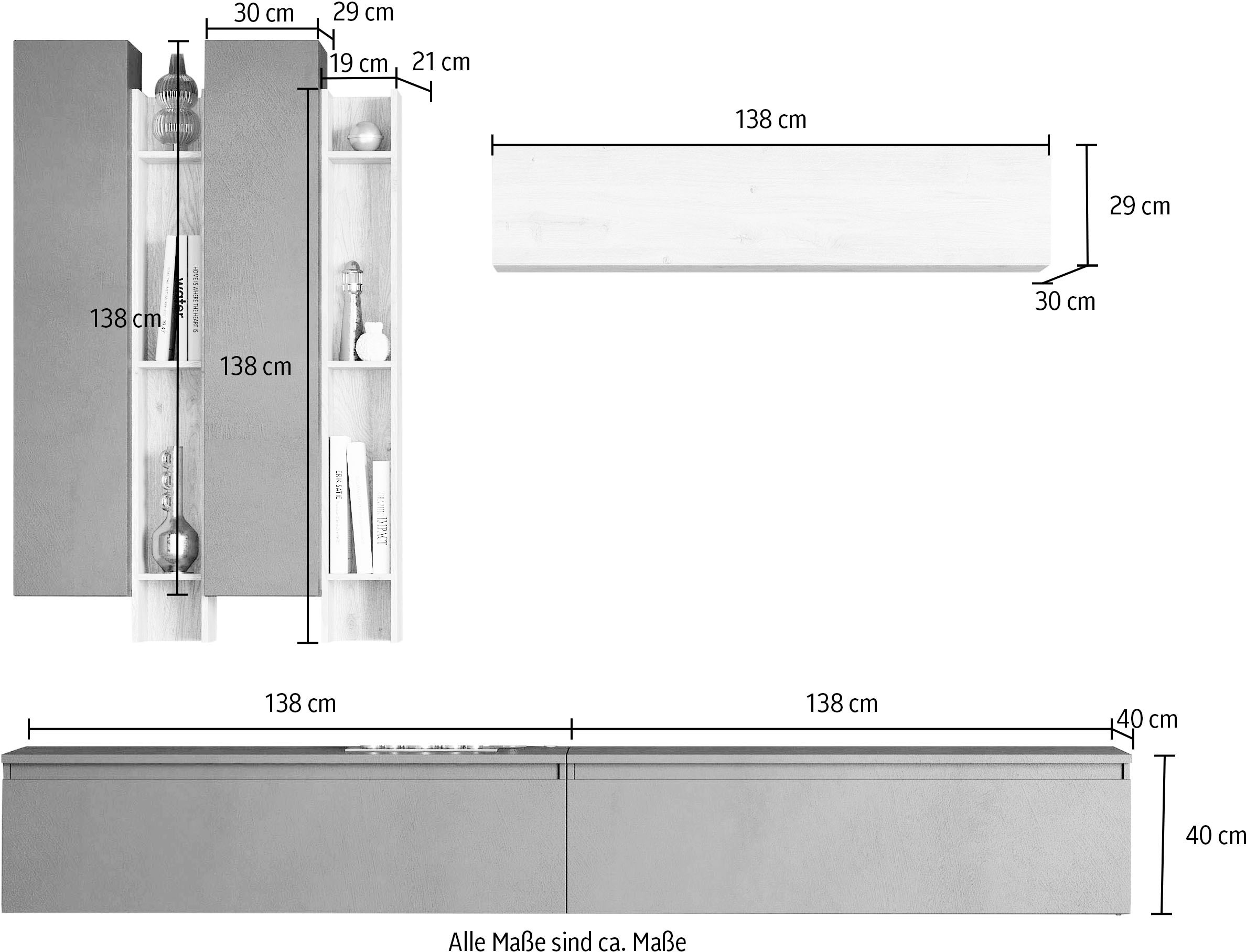 INOSIGN Wohnwand »INFINITY, 7tlg. Breite 276 cm, Höhe variabel, Schrankwand, Anbauwand«, (7 St.), (2x Lowboard, 3x Hängeschrank, 2x Wandregal)