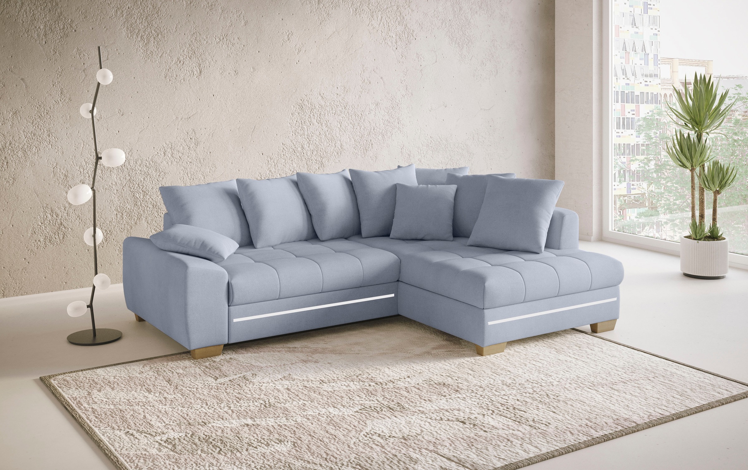 Mr. Couch Ecksofa »Nikita II, L-Form«, mit RGB-LED Beleuchtung, wahlweise mit Bett, Bettkasten, Kaltschaum