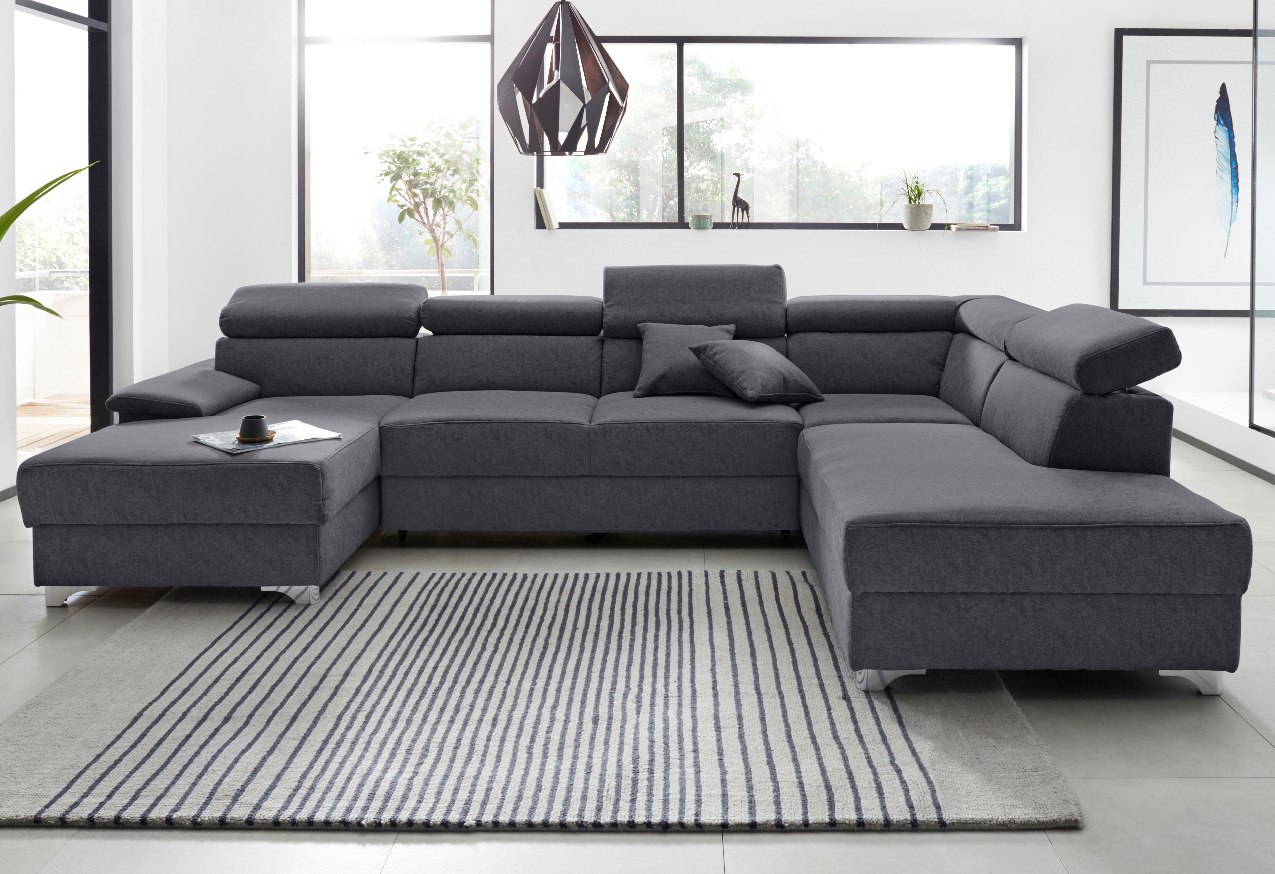 DOMO collection Wohnlandschaft "Mira, inklusive Kopfteilverstellung für mehr Wohlfühlkomfort, U-Form" wahlweise mit Bettfunktion und Bettkasten, elegant und modern