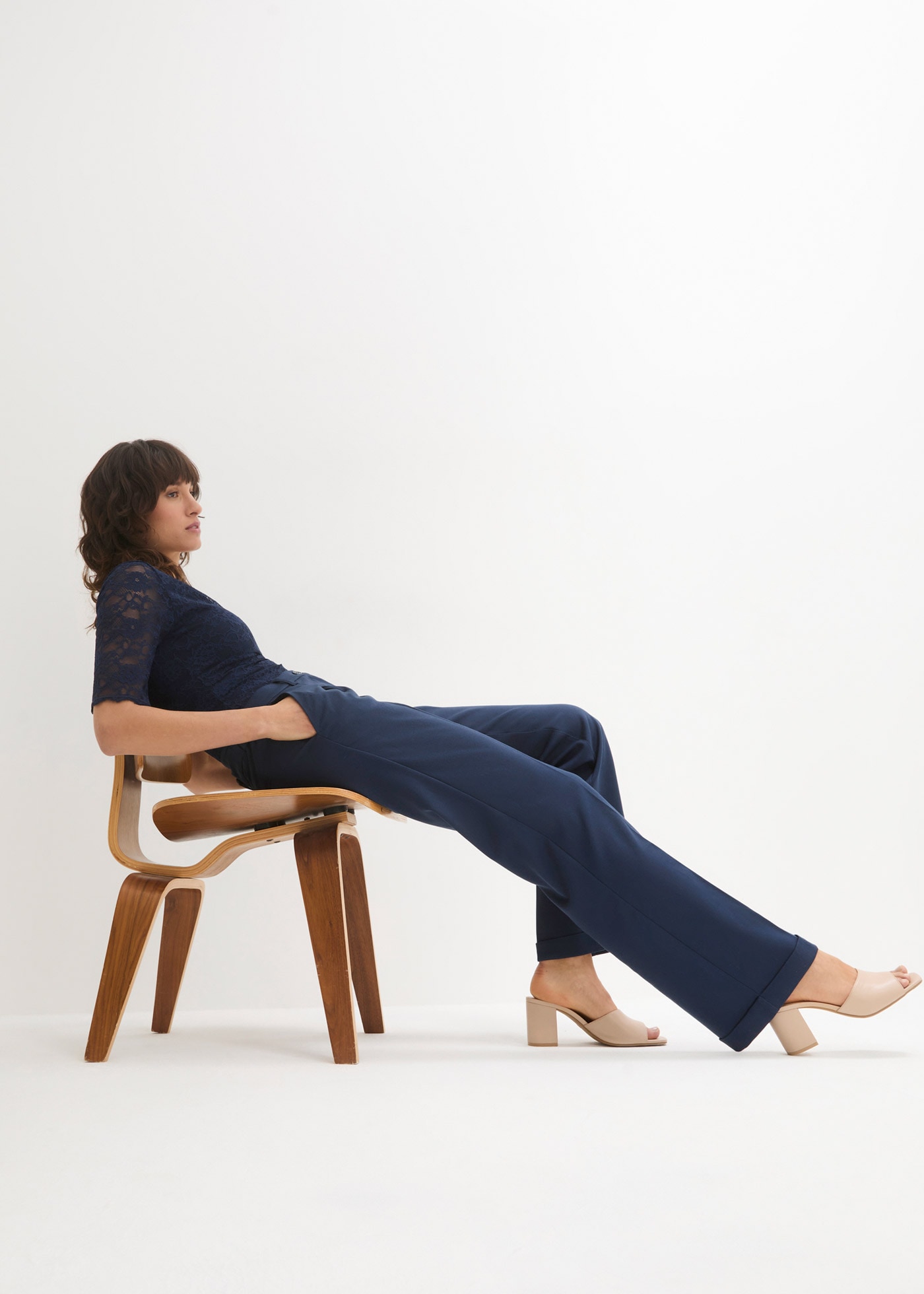 bonprix Marlene-Hose »Marlenehose«  weite Hose, mit Bügelfalte und Umschlagsaum, lockere Passform