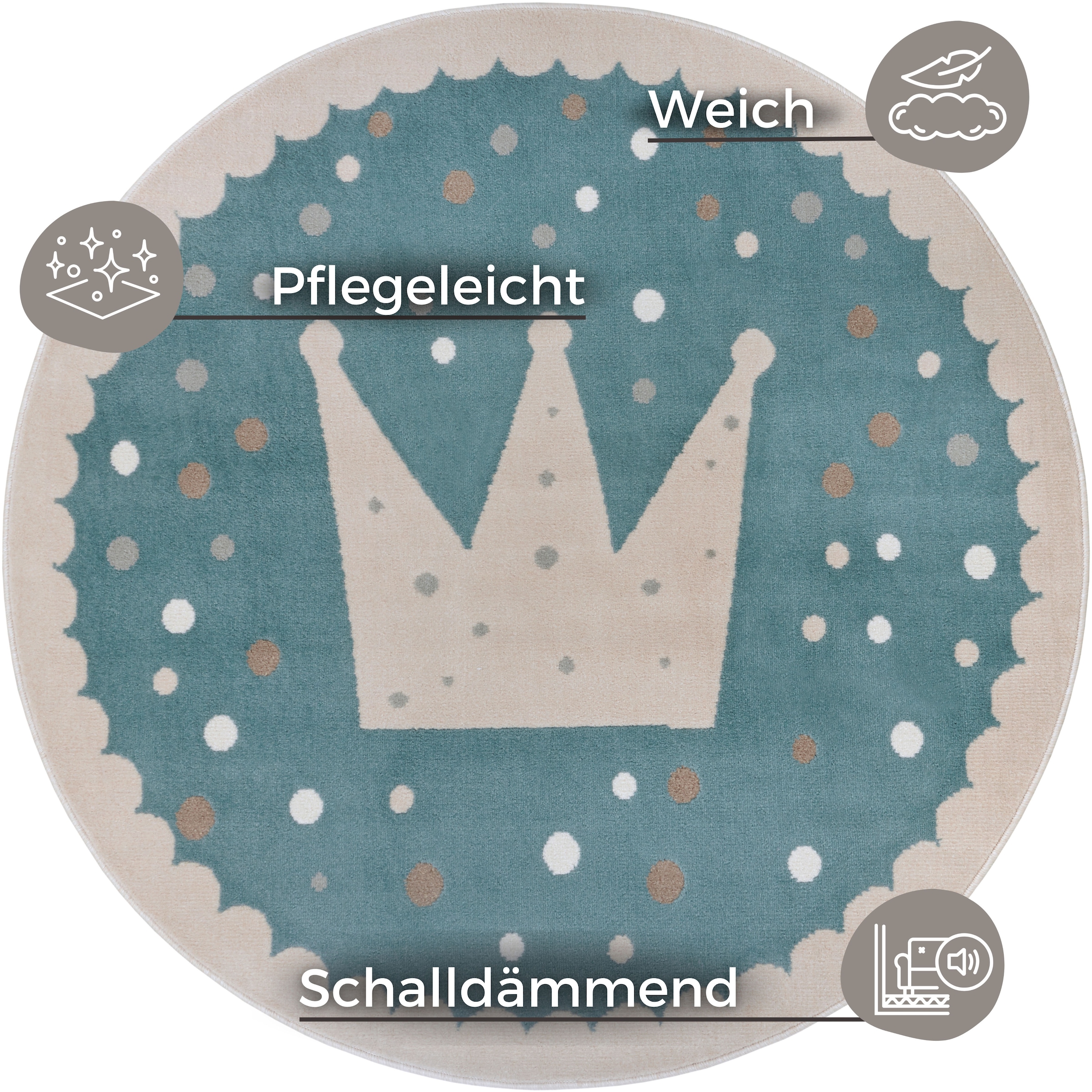 HANSE Home Kinderteppich »Adventures Crown«, rund, 8 mm Höhe, Spielteppich, fest, Kinderzimmer, Kurzflor, Spielunterlage
