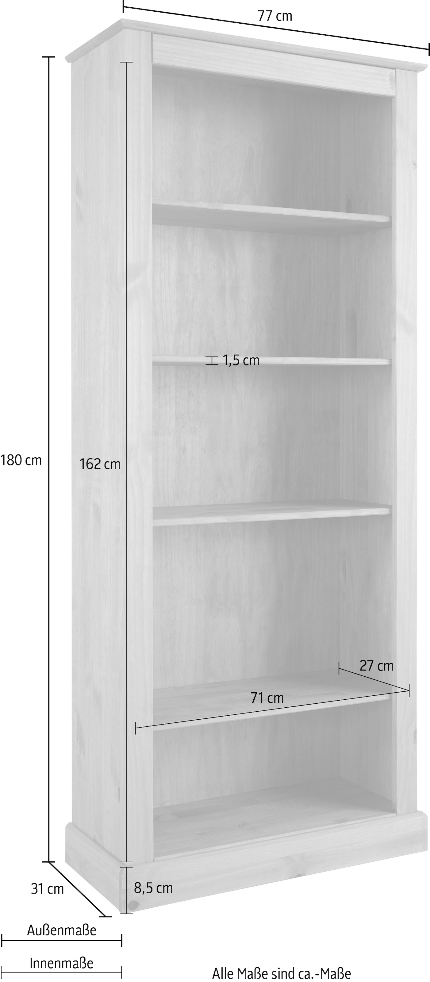 Einlegeböden, Kiefernholz Bücherregal massivem affaire »Liotta«, mit Home | 4 BAUR verstellbare aus