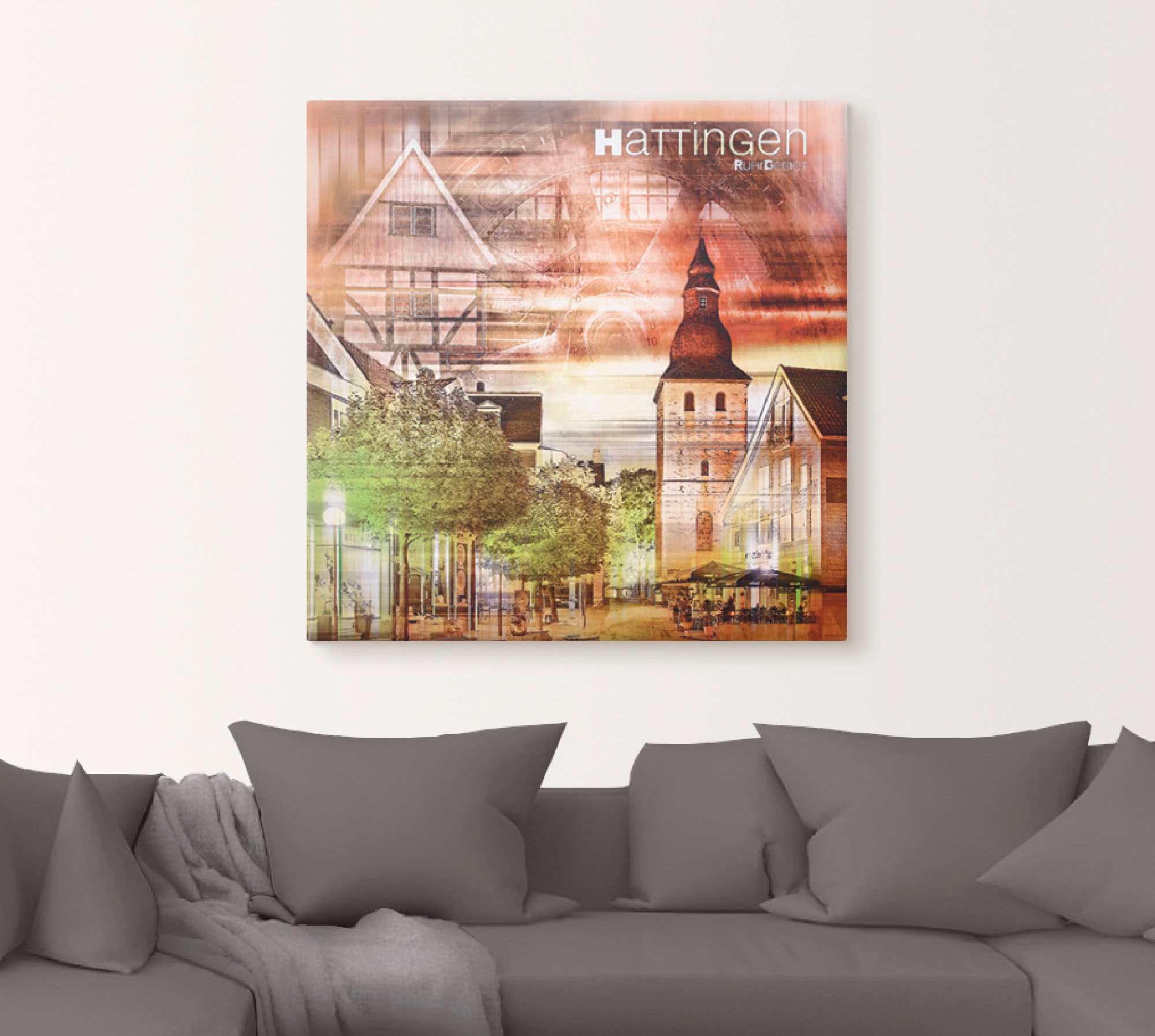 Artland Wandbild »Hattingen Skyline Abstrakte Collage«, Gebäude, (1 St.), als Leinwandbild, Wandaufkleber oder Poster in versch. Größen
