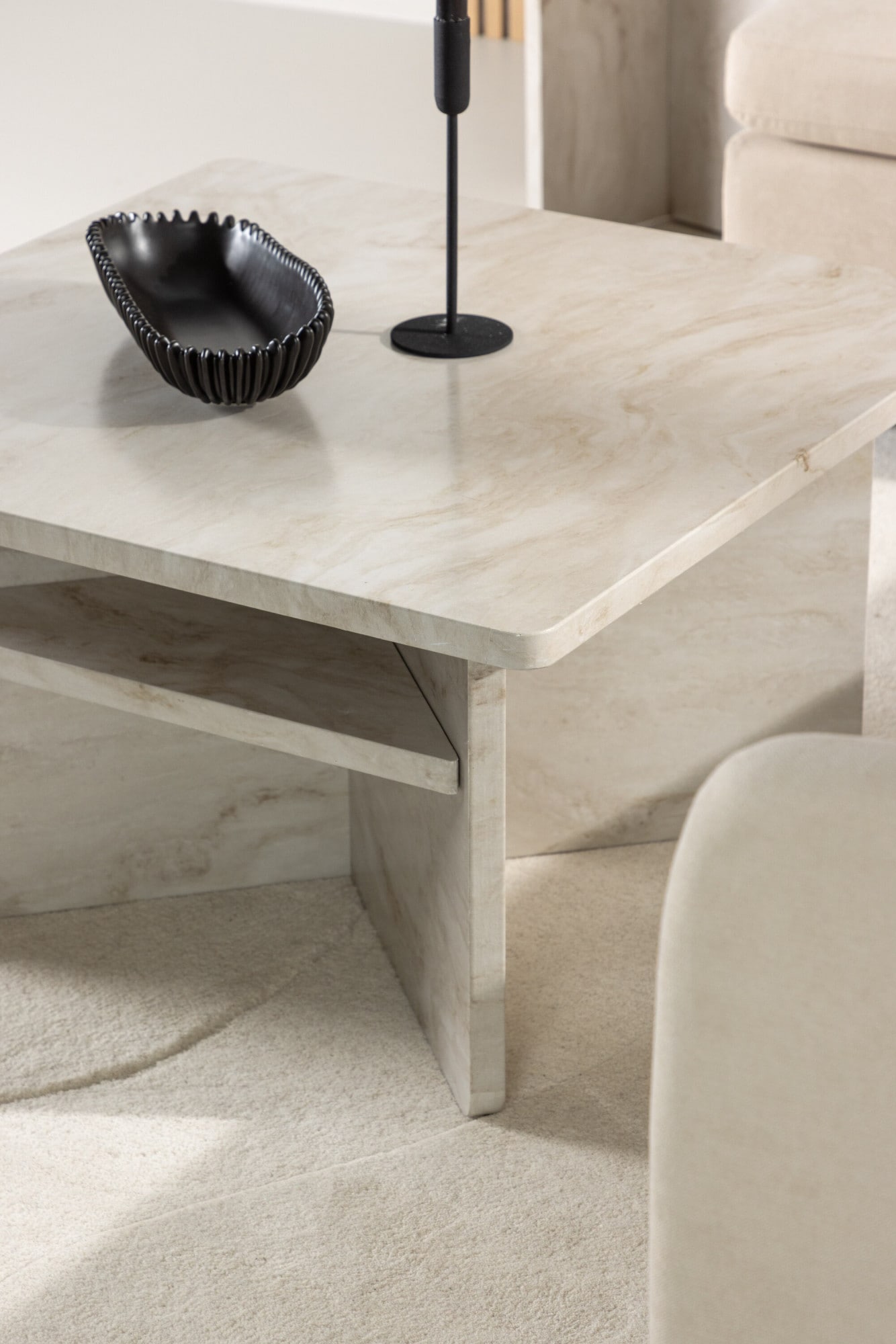 Venture Home Couchtisch »Ålesund, Couchtisch 75 × 75 × 42 cm in beiger Marmoroptik, edel« Sofatisch, MDF, quadratisch, marmoroptik, kompakt, edel