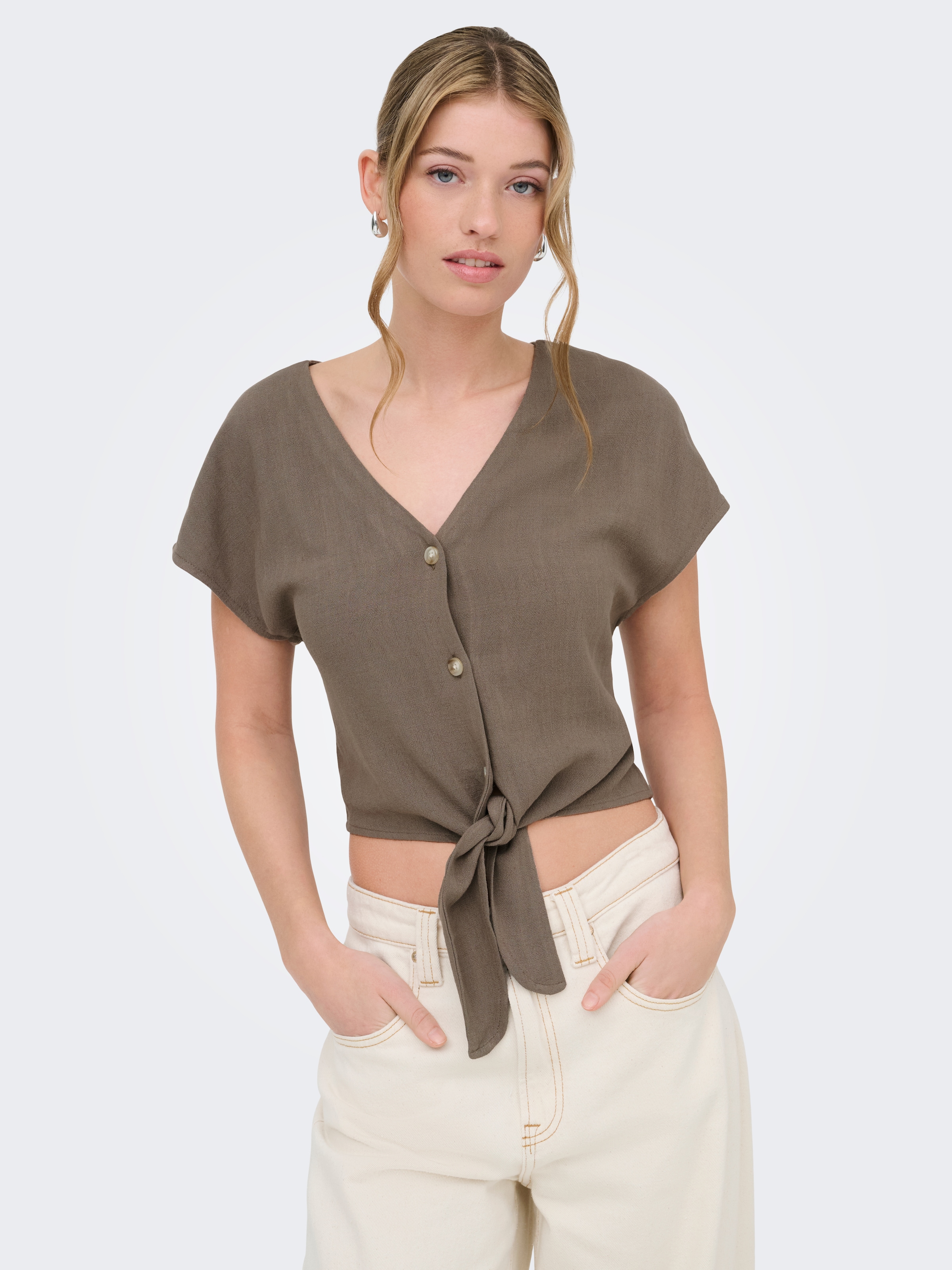 ONLY Kurzarmbluse »ONLSIESTA SS KNOT LIN BL SHIRT PNT NOOS« Viskosemischung, regular fit