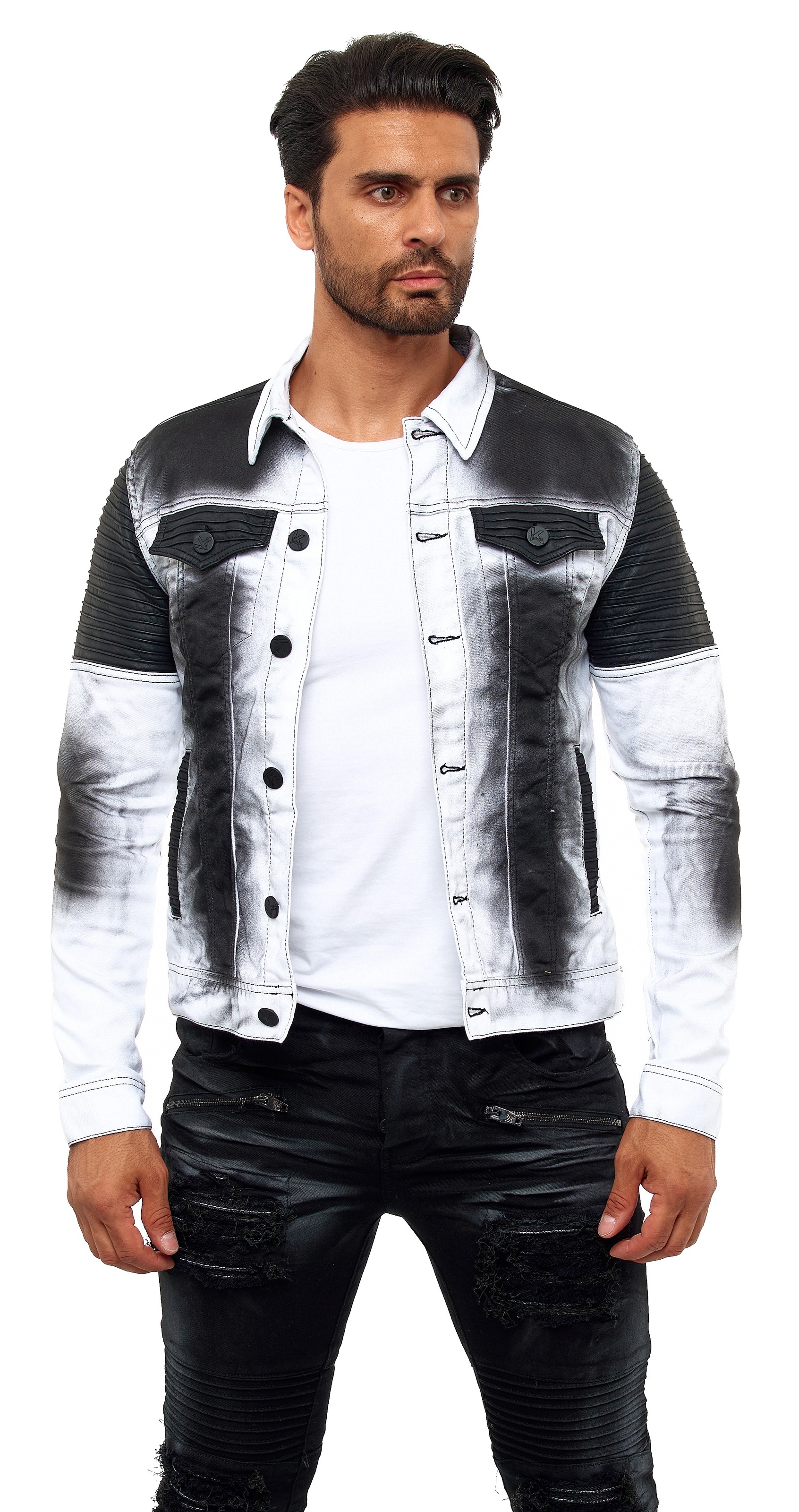 KINGZ Jeansjacke su Retro-Batik-Waschung