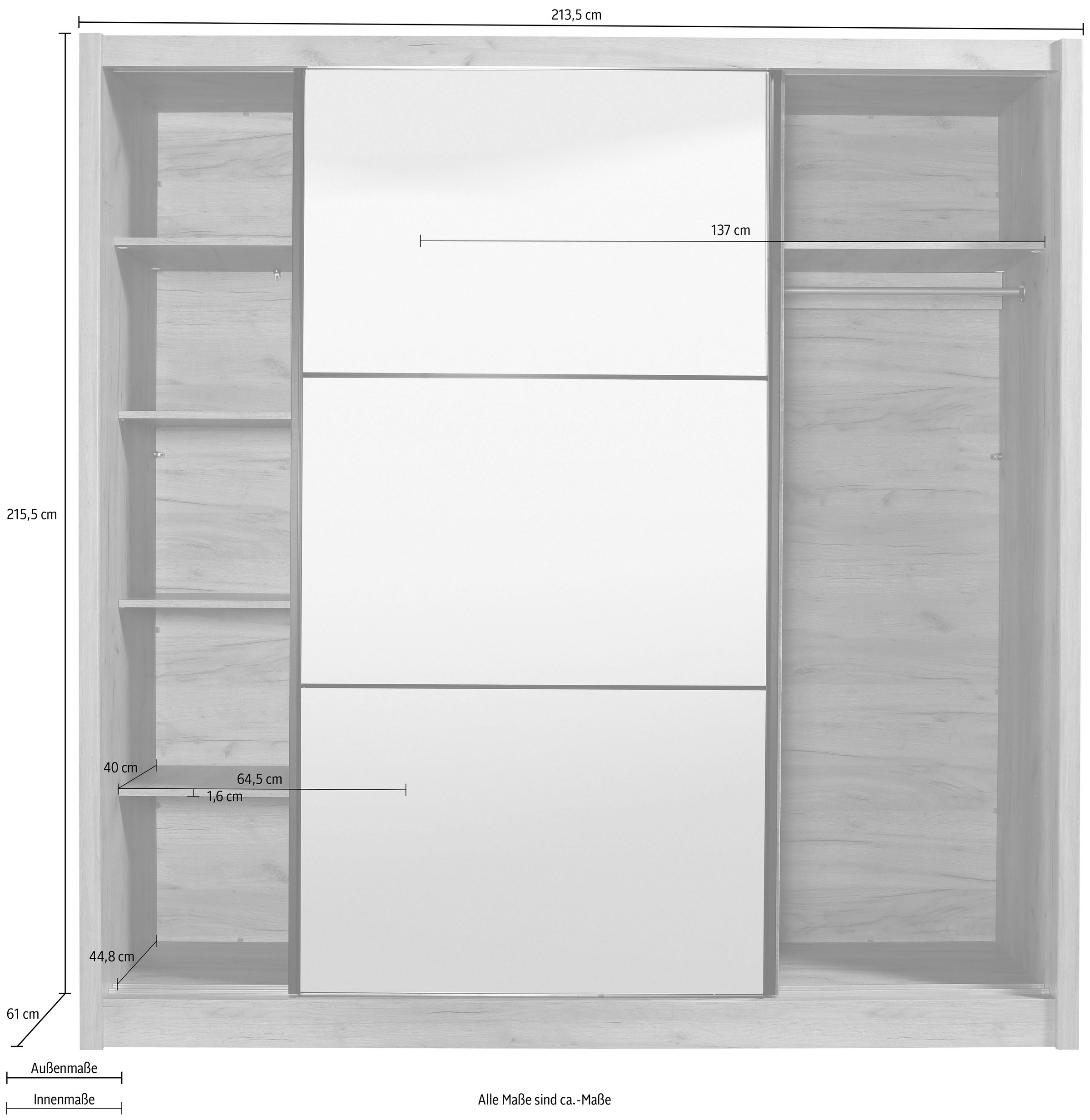 INOSIGN Schwebetürenschrank »Navara Kleiderschrank mit Spiegel Wäscheschrank Garderobe«, mit großzügiger Innenausstattung, FSC®-zertifiziert, in 3 Breiten