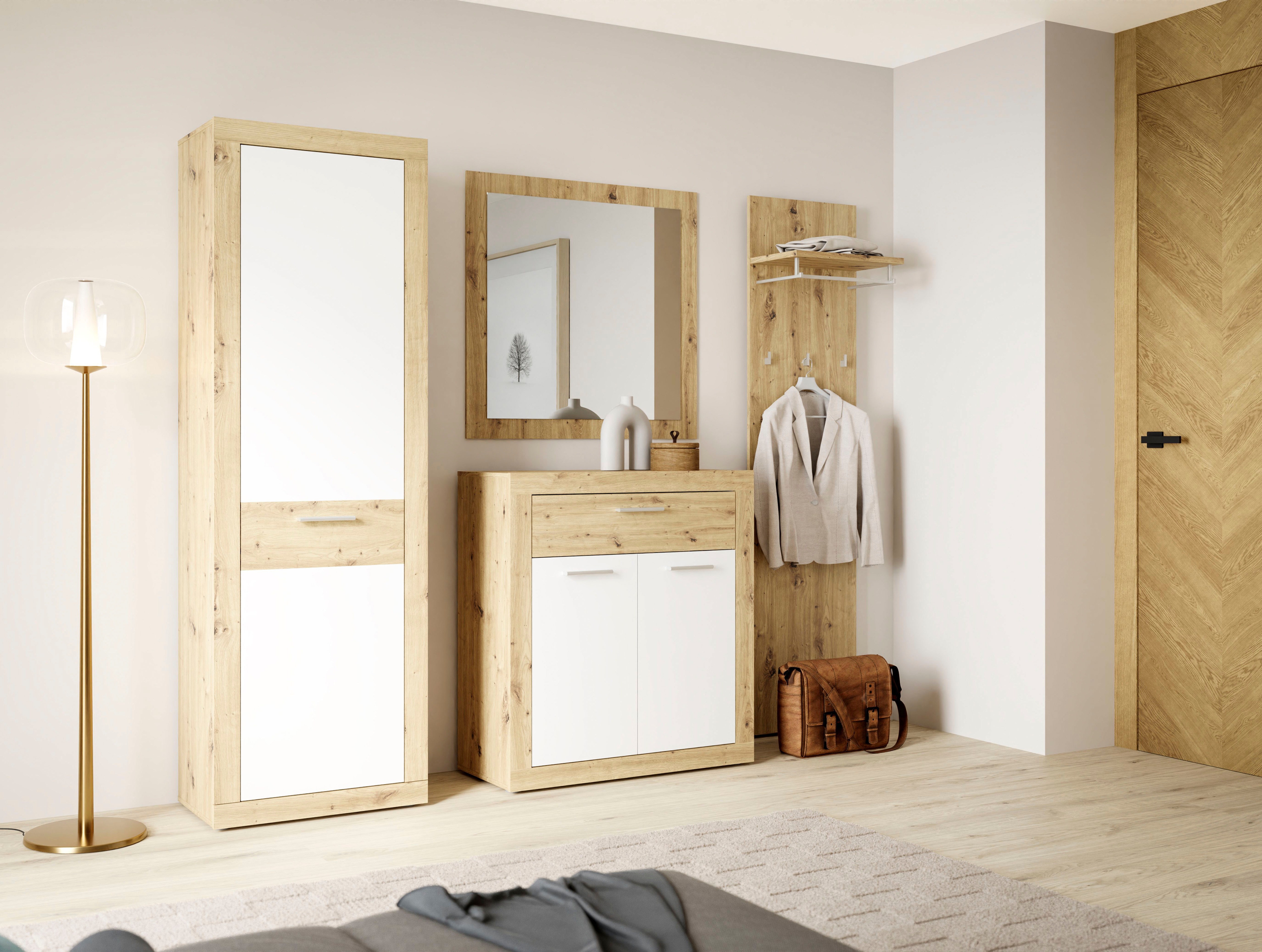 Thumbnail - FORTE Garderobenschrank "Baccio", (B/H/T ca. 58,3x33,81x96,8 cm), Garderobenschrank, Rahmenoptik, Keiderstange