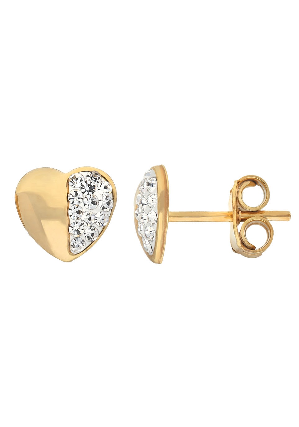 Paar Ohrstecker FIRETTI "Schmuck Geschenk Gold 375 Ohrschmuck Herzen", gold (gelbgoldfarben, weiß, weiß), Ohrringe, Damen, Gelbgold 375, mit Kristallstein