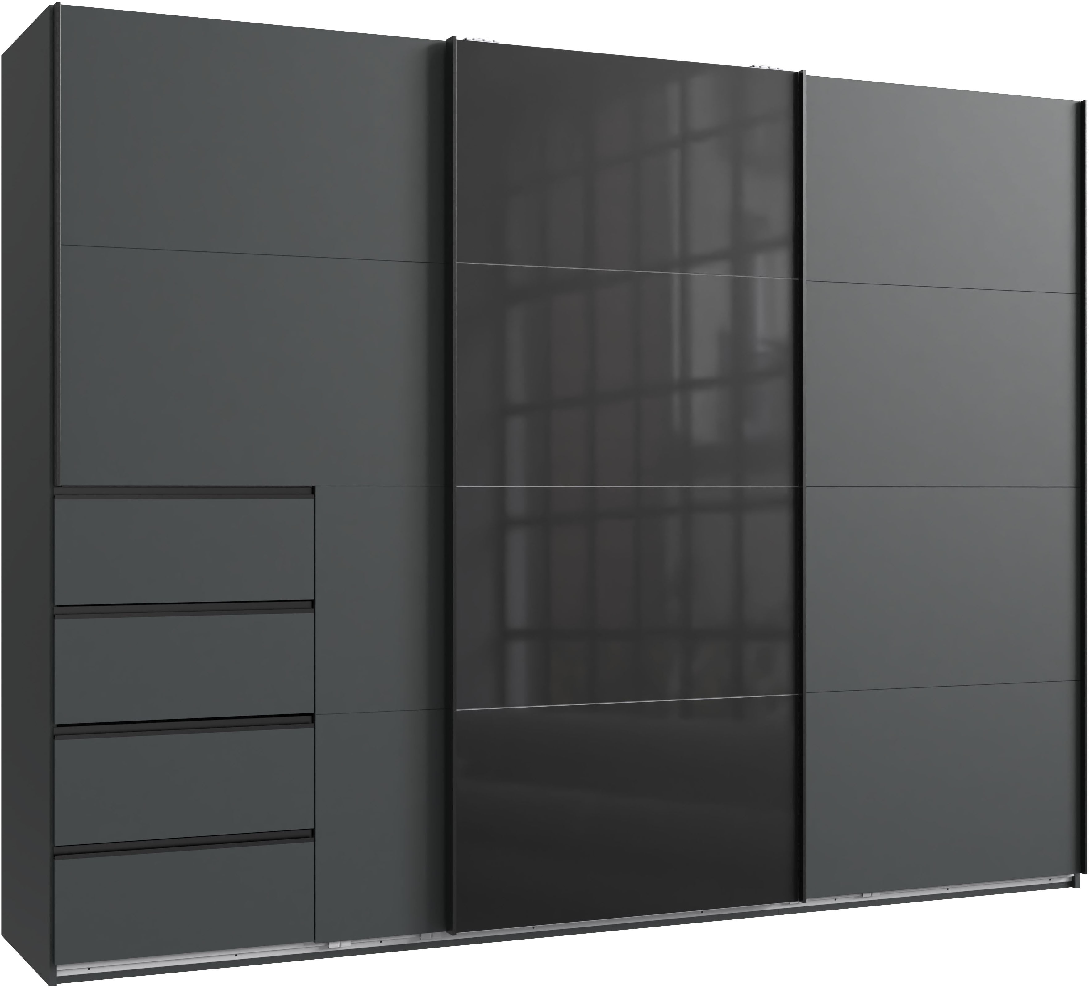 Wimex Schwebetürenschrank "Bali in den Breiten 180cm, 225cm & 270cm, Schrank mit Glaselement" Kleiderschrank erhältlich in den Farben; grafit und saharagrau