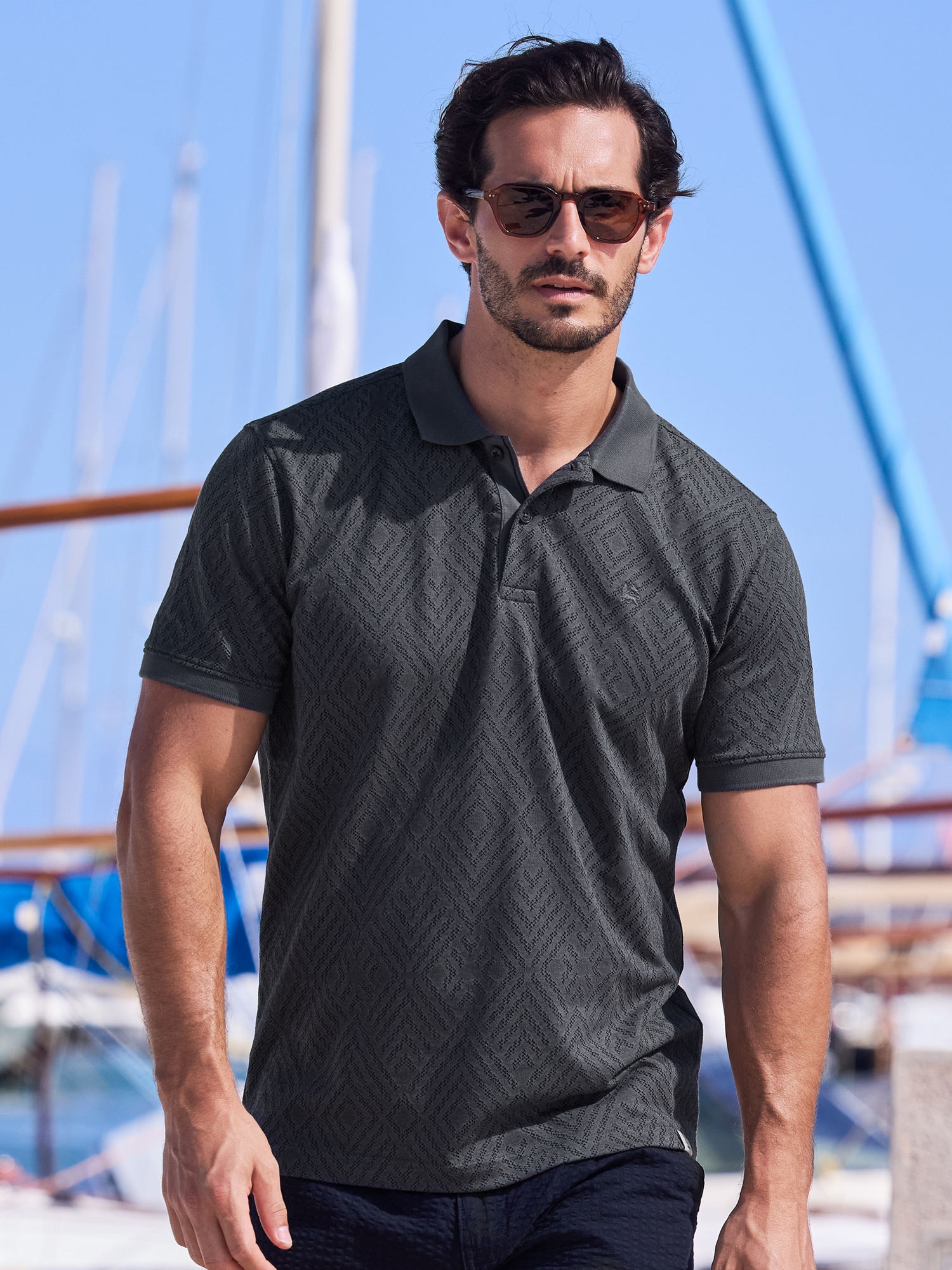 LERROS Poloshirt "Poloshirt mit rautenförmigem Jaquard-Muster in 2-Tone-Optik"