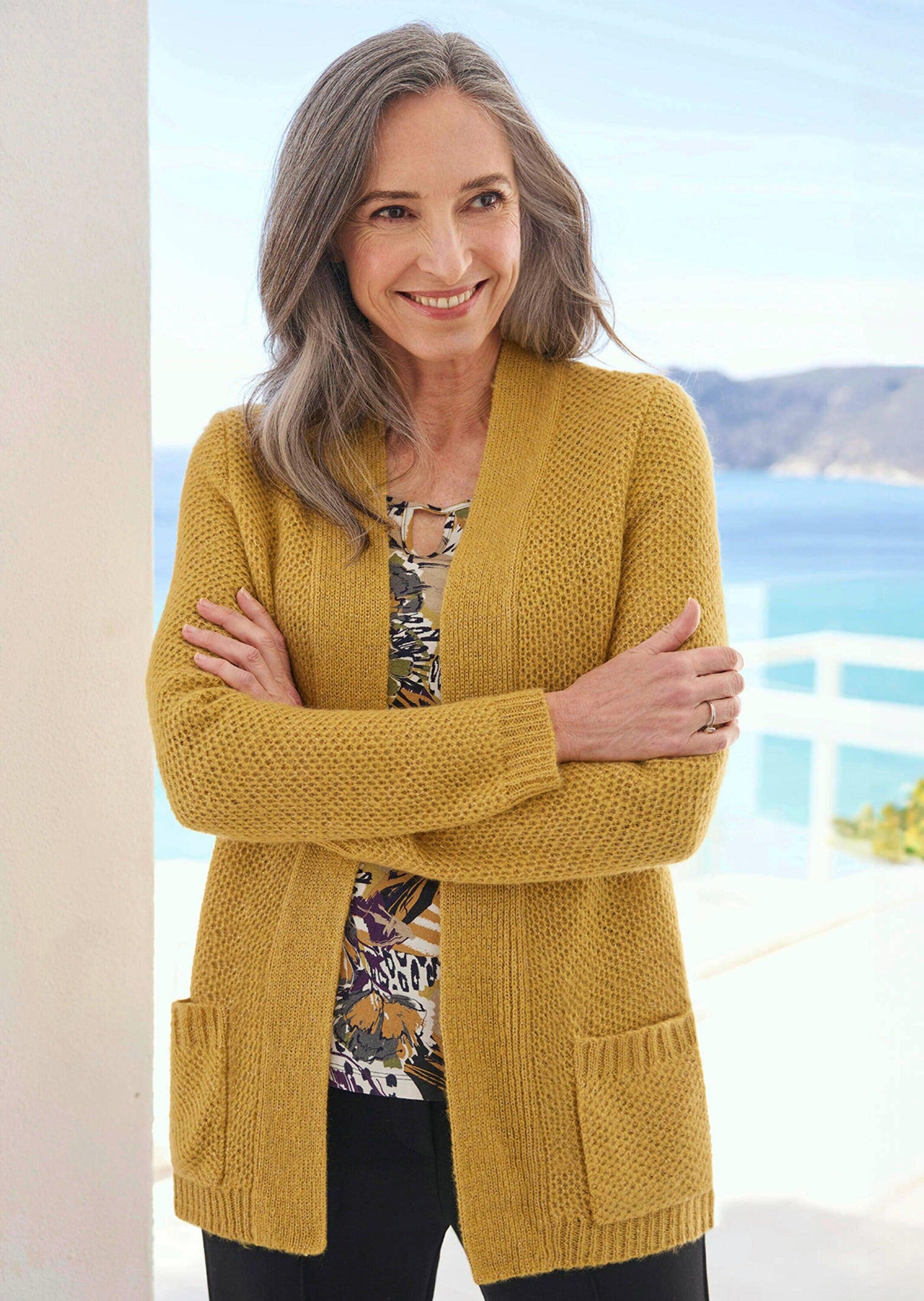 GOLDNER Strickjacke »Kurzgröße Offener Cardigan mit Taschen, Glanz«