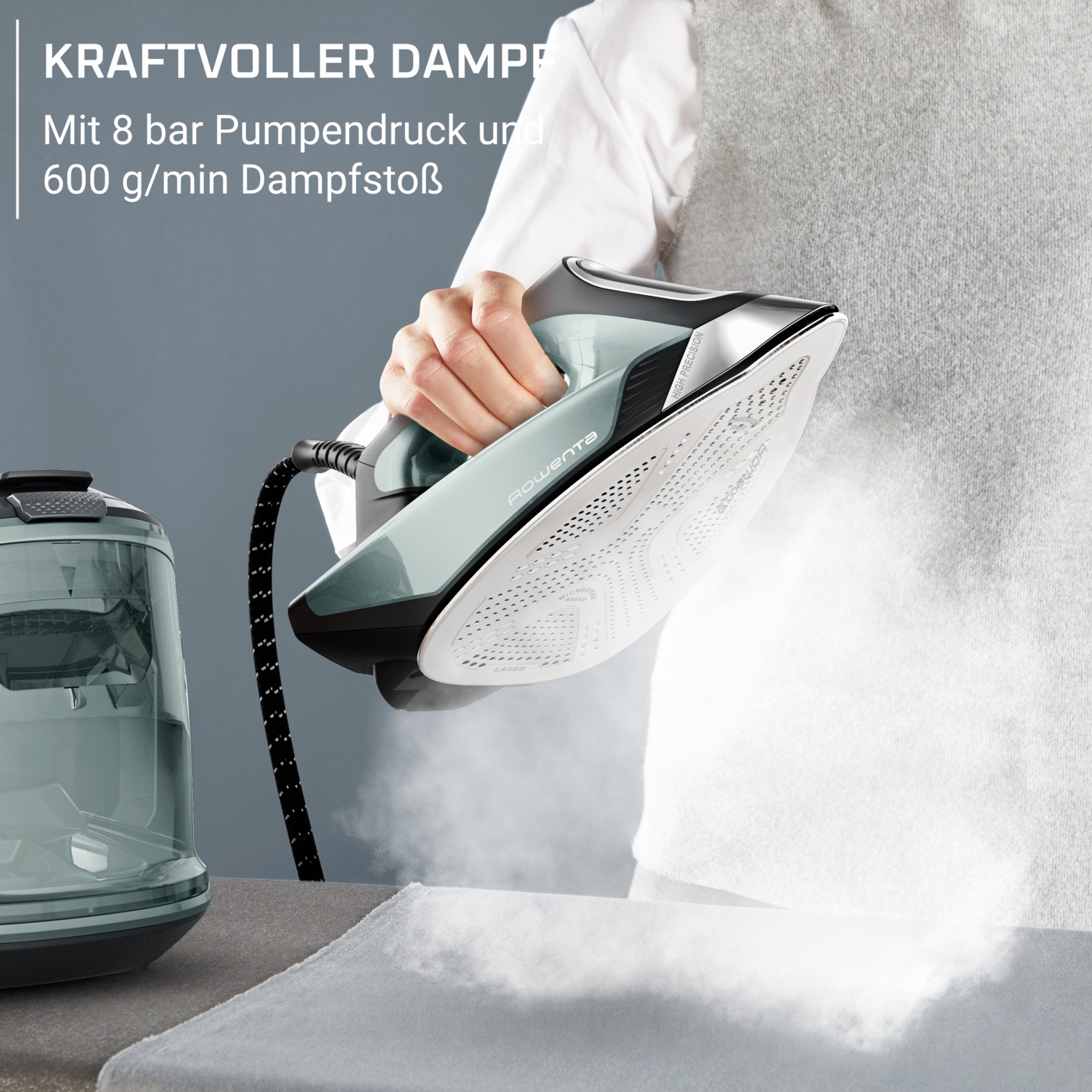 Rowenta Dampfbügelstation »Force Pro 500, mühelose Textilpflege mit 2 Modi (MAX und ECO)« 1.800 ml Wassertank sofortiger Dampf dank Quicksteam-Technologie, Kalk-Kollektor, VR9042