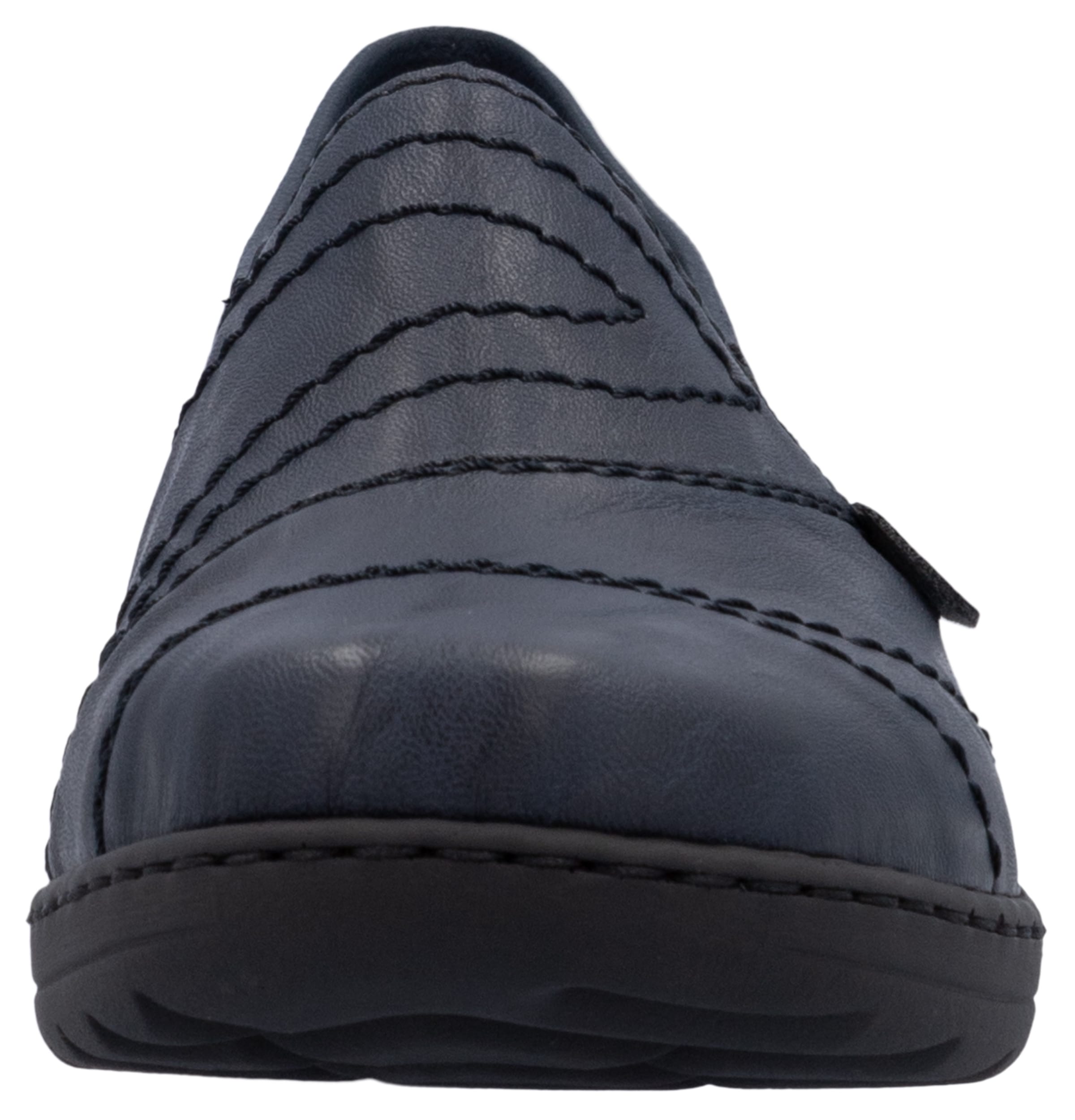 Rieker Slipper, Schlupfschuh, Halbschuh, Slip on mit Stretcheinsatz und Ziersteppung