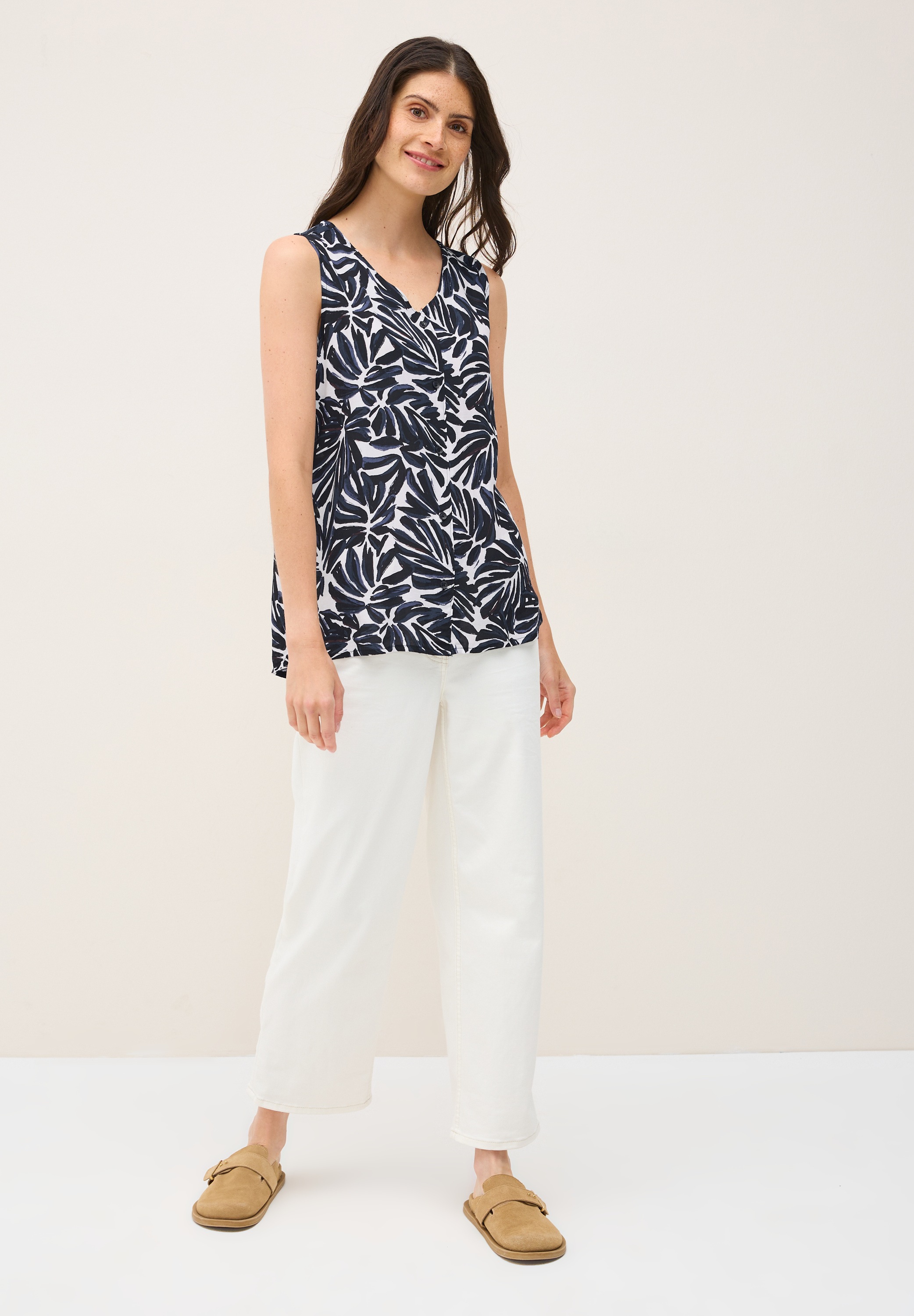 Blusentop CECIL, Damen, Gr. XS (36), blau (urban dunkelblau), Stoff, 100% Viskose, bedruckt, normal normal, V-Ausschnitt, abgesteppt, Blusen Blusentop, Feel Good Fit 2