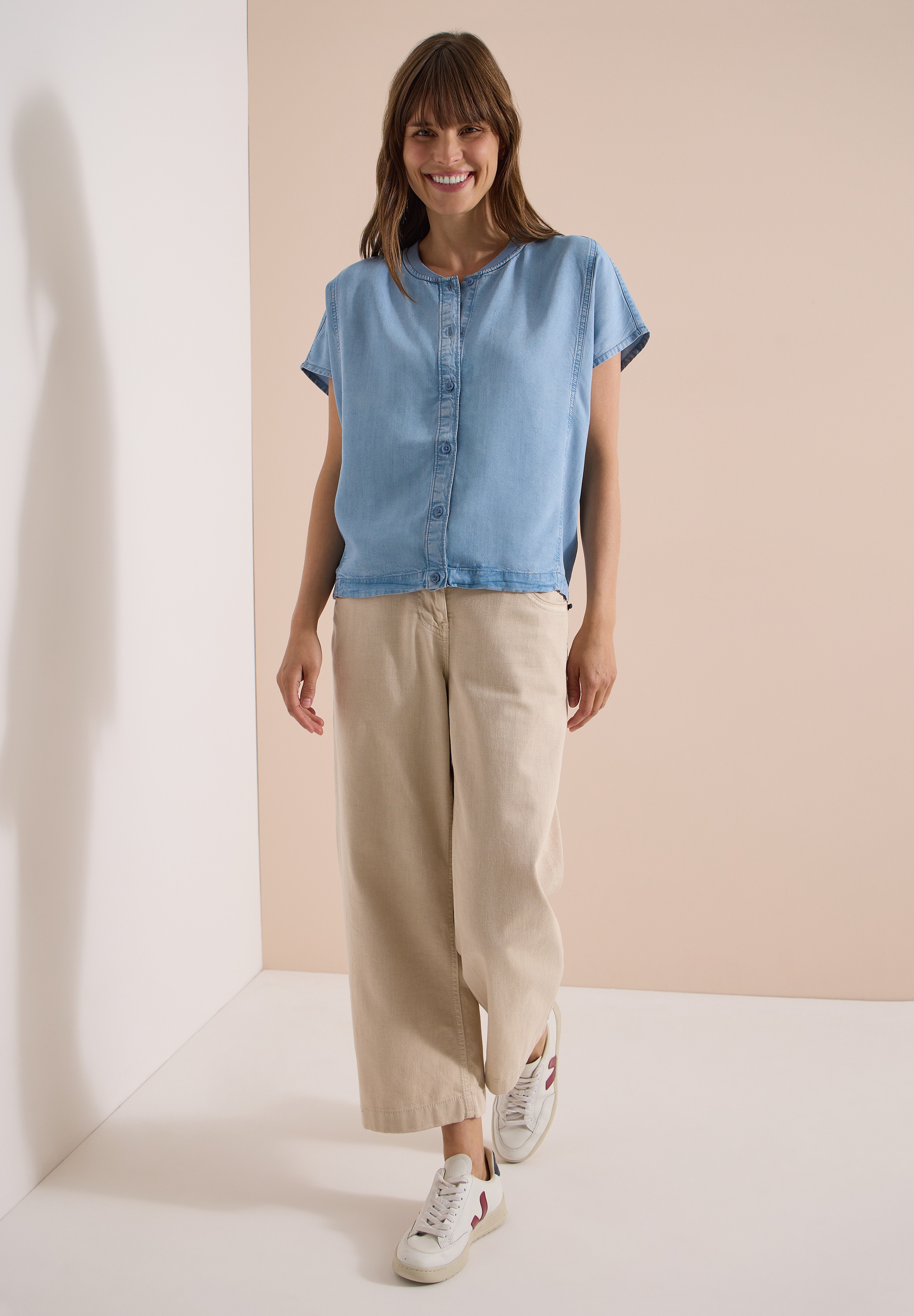 Cecil Kurzarmbluse in Denim-Optik