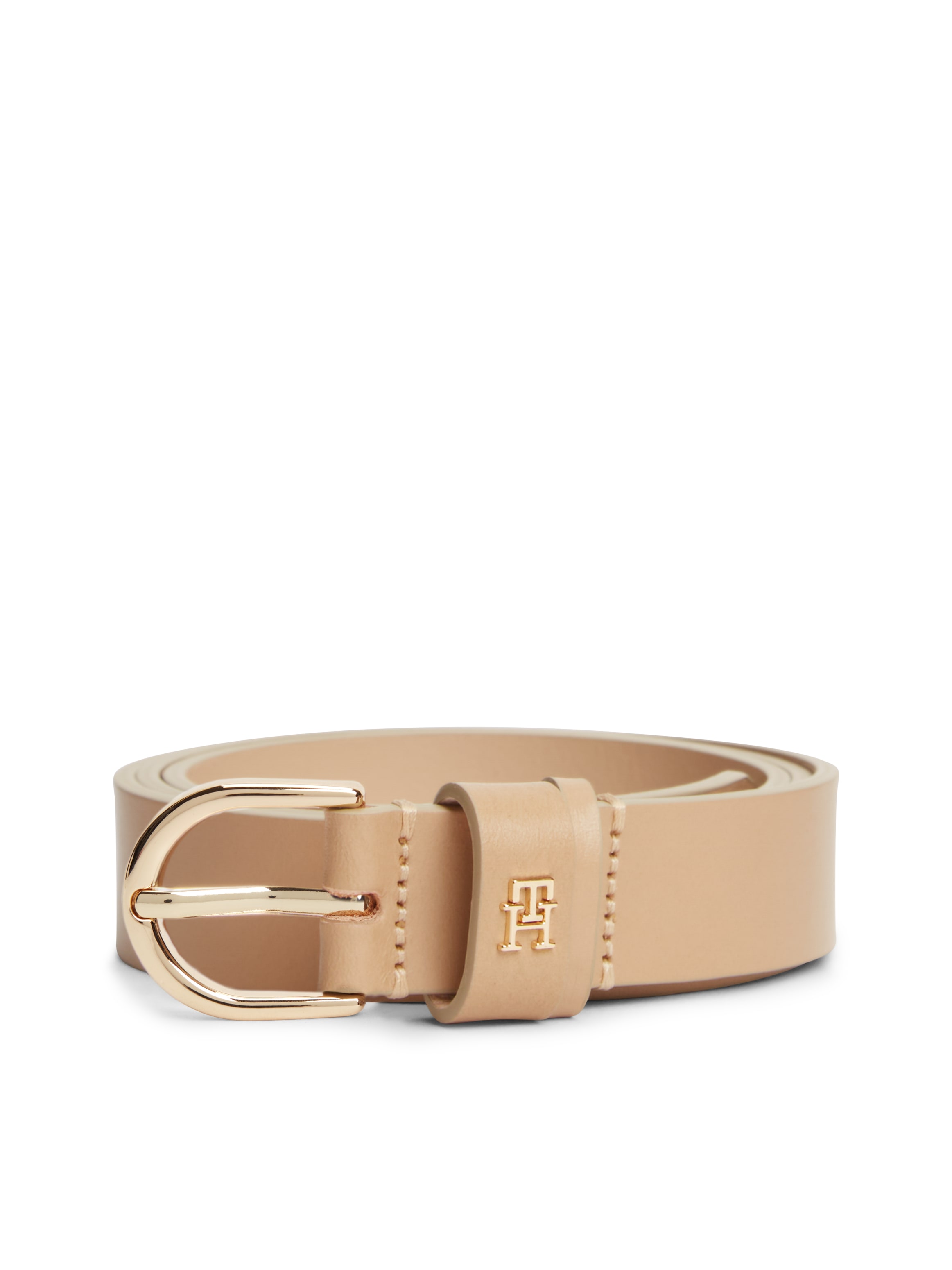 Tommy Hilfiger Ledergürtel "ESSENTIAL EFFORTLESS 2.5 cm breit GOLD" Logoemblem, weiche Haptik, ovale Einfachdornschließe