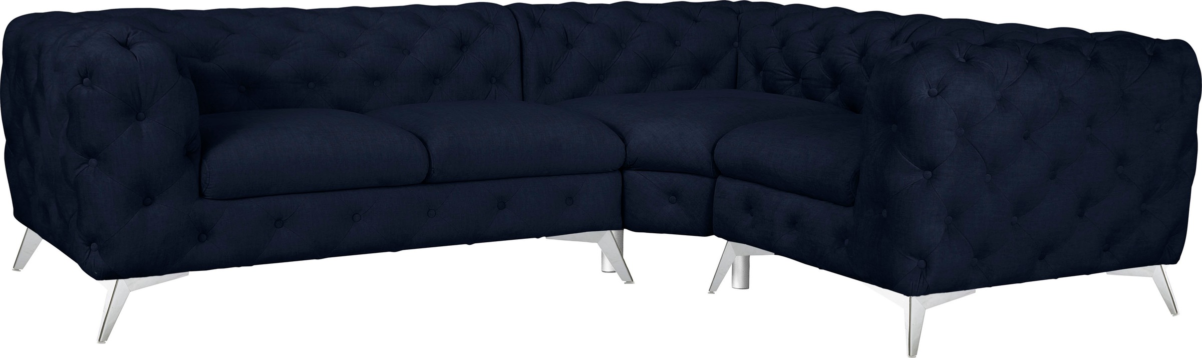 Leonique Chesterfield-Sofa »Ecksofa GLYNIS L-Form mit Wellenunterfederung, Maße B/T/H 264/204/75cm«, aufwändige Knopfheftung, moderne Chesterfield Optik, Fußfarbe wählbar