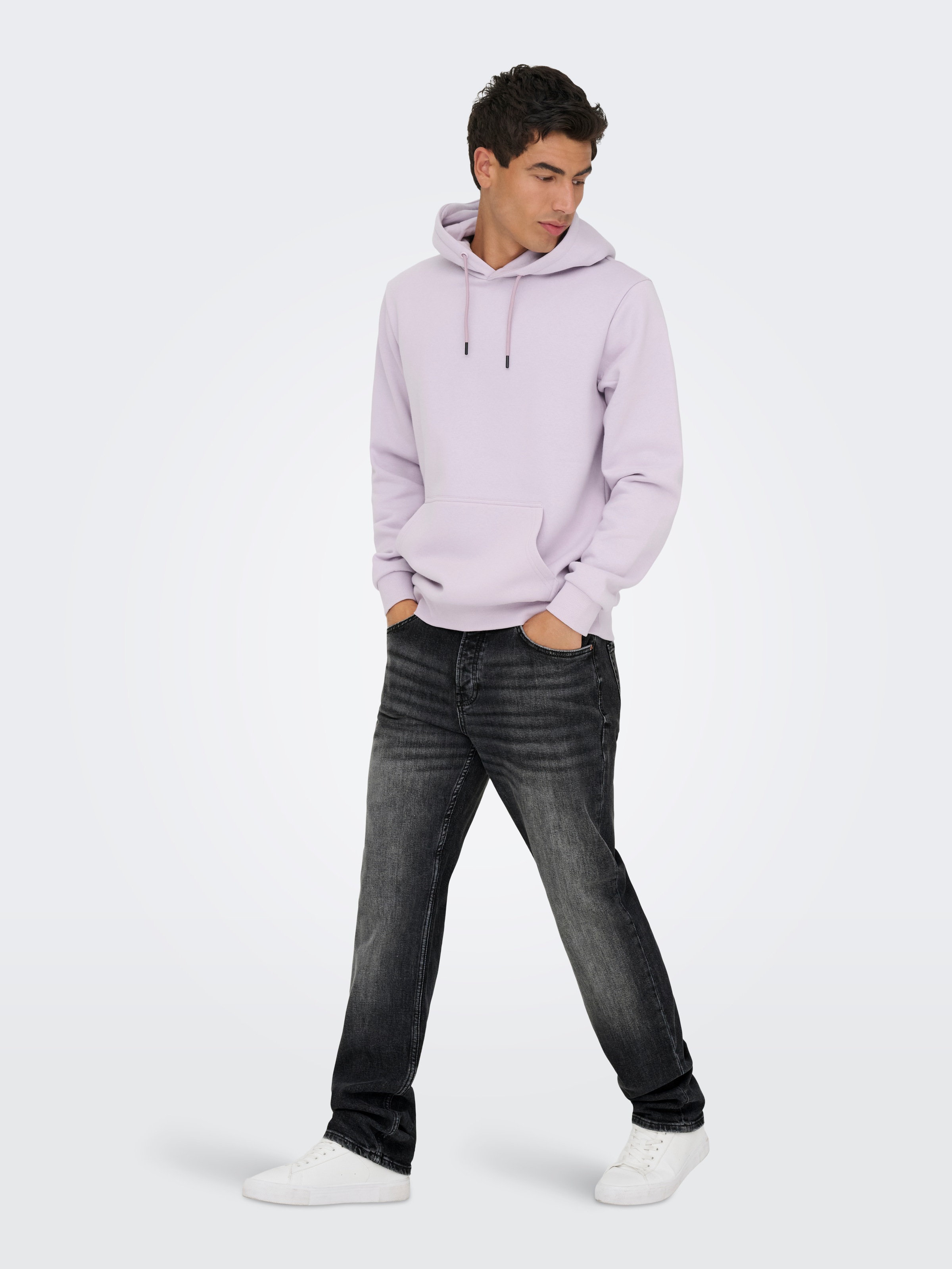 Straight-Jeans ONLY & SONS "ONSEDGE PERFORMANCE LB 3816 DOT DNM NOOS", Herren, Gr. 36, Länge 32, washed schwarz, Denim/Jeans, Obermaterial: 99% Baumwolle, 1% Elasthan, Abriebeffekte, straight fit lang, Jeans Straight-Jeans 3