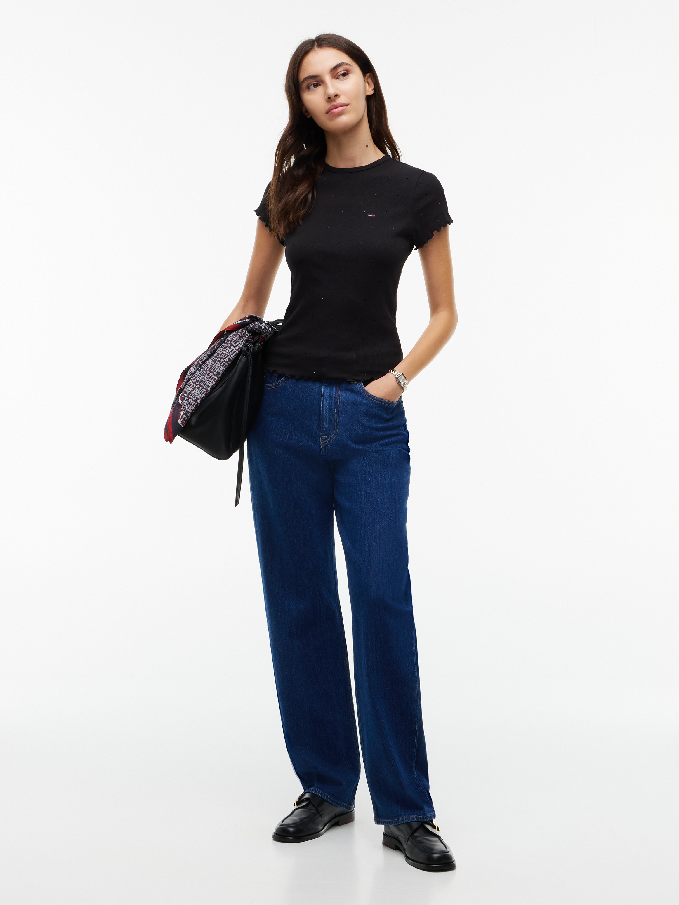 Tommy Jeans Rundhalsshirt »TJW SLIM PARTY RIB SS EXT« Baumwollmischung, slim fit, figurbetont, in gerippter Struktur