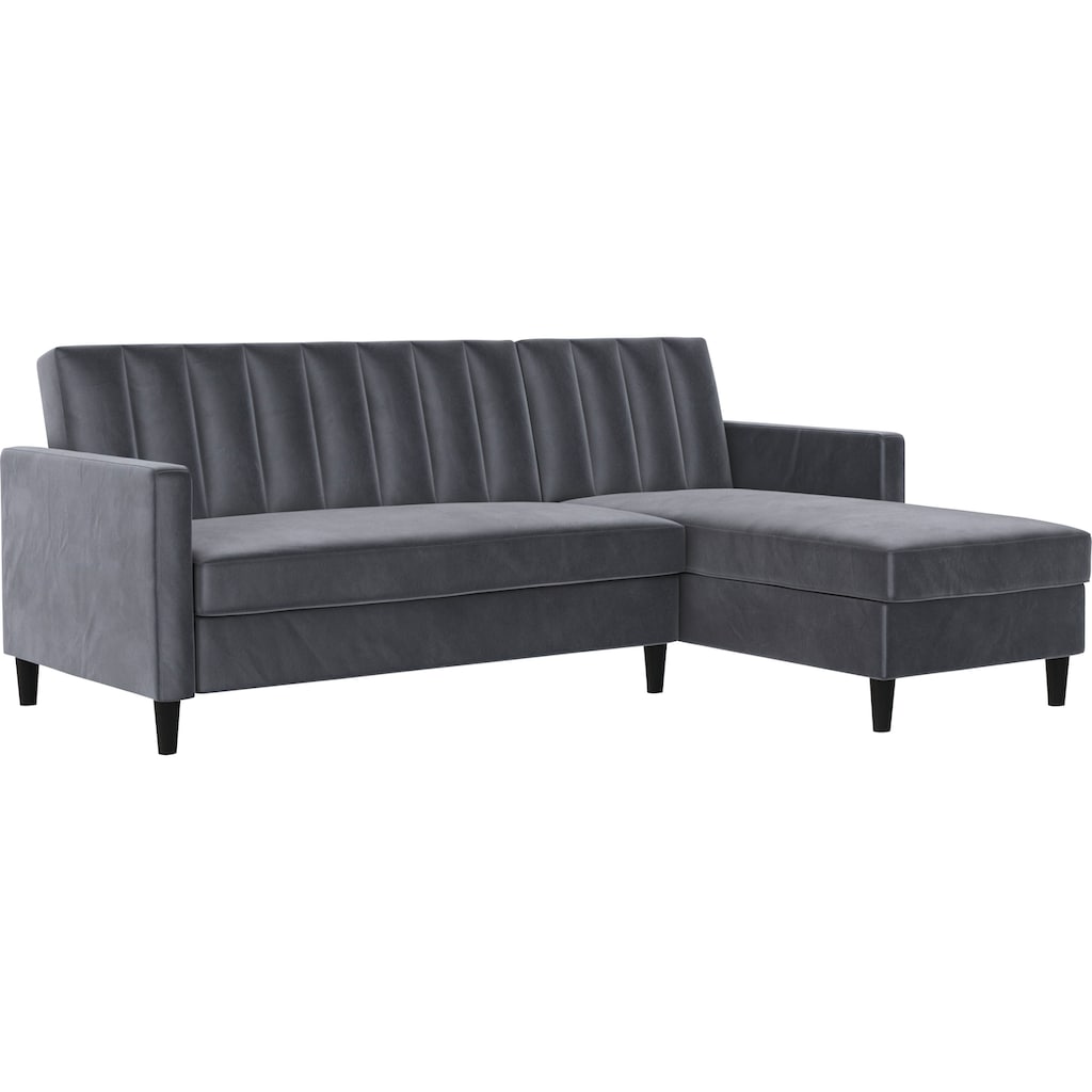 Dorel Home Ecksofa mit Schlafffunktion, Recamiere mit Stauraum beidseitig montierbar, Rückenlehne 2-teilig und 3-fach verstellbar