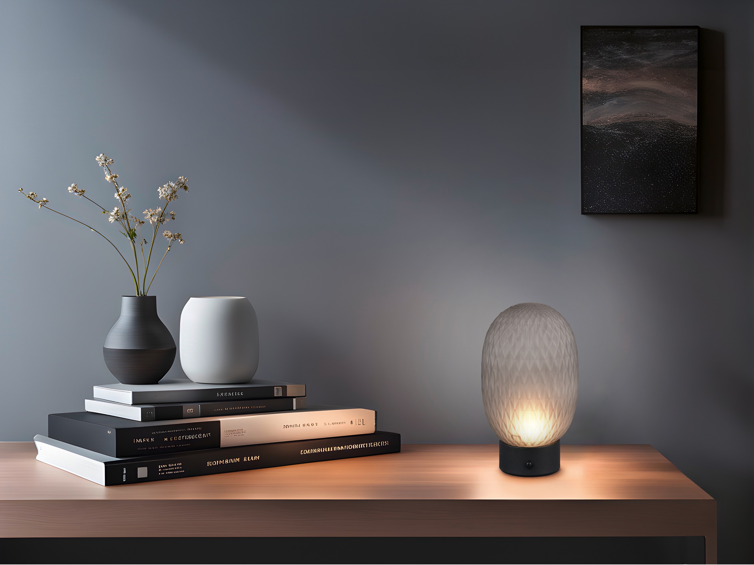 TRIO Leuchten Tischleuchte »FACETTE, Nachttischlampe mit Glas-Schirm Ø 18cm, Schnurschalter« E27 1 Stk. warmweiß - kaltweiß exkl. Leuchtmittel 1x E27 max 25W, Höhe 29cm, Tischlampe Schlafzimmer