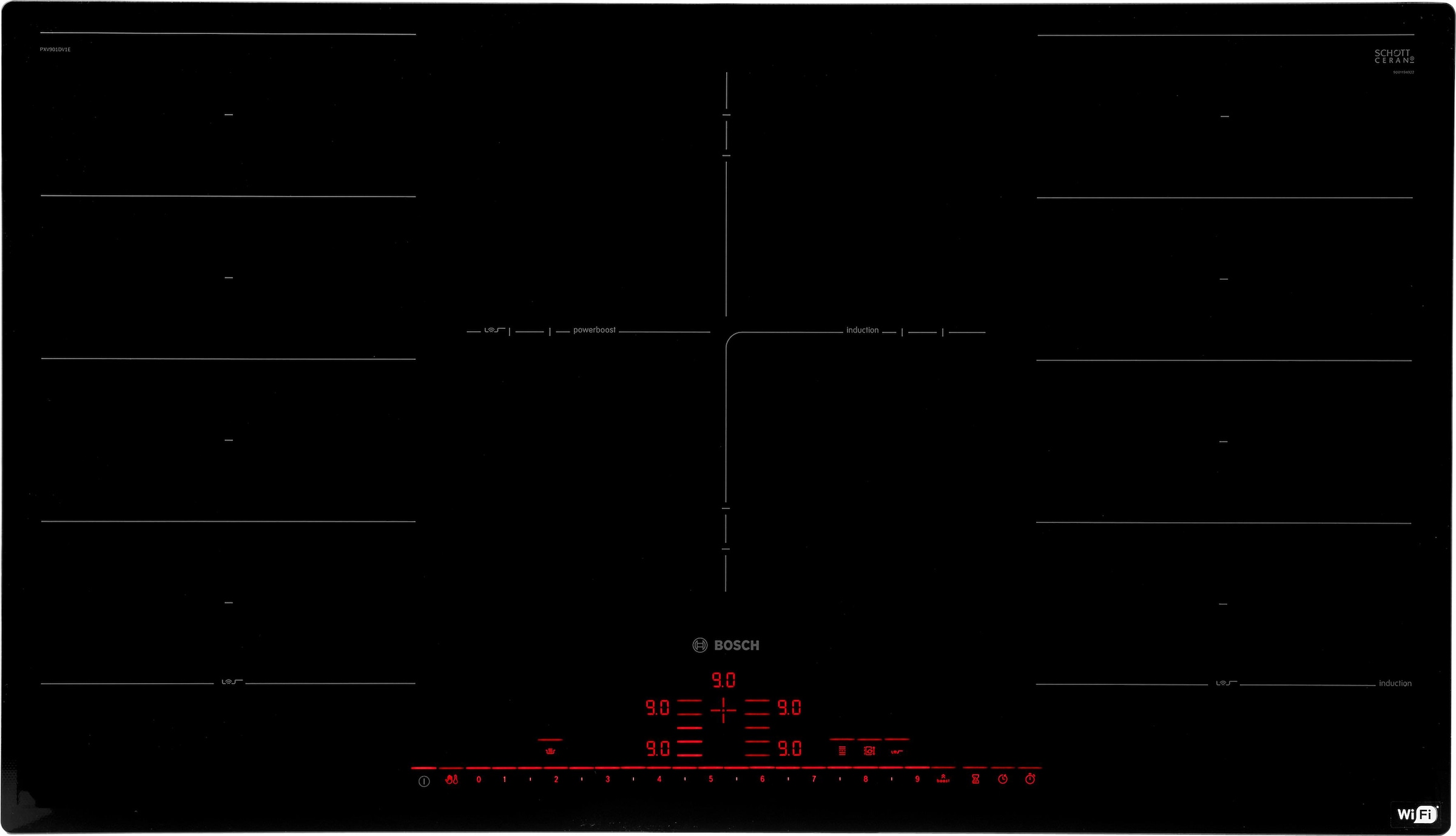 BOSCH Flex-Induktions-Kochfeld von SCHOTT CERAN, PXV901DV1E, mit PerfectFry-Bratsensor