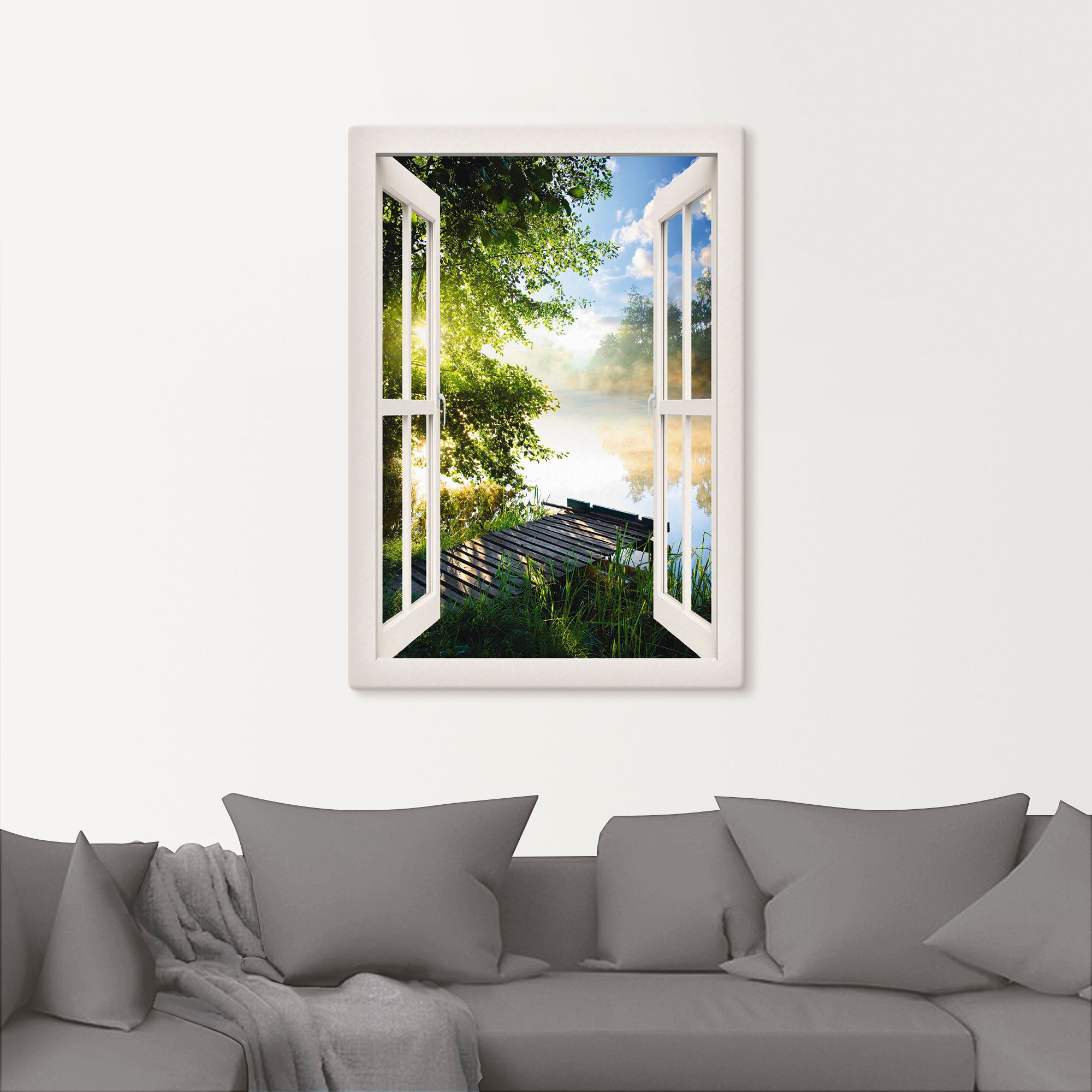 Artland Wandbild "Fensterblick Angelsteg am Fluss" Fensterblick 1 Stk. tlg. günstig online kaufen