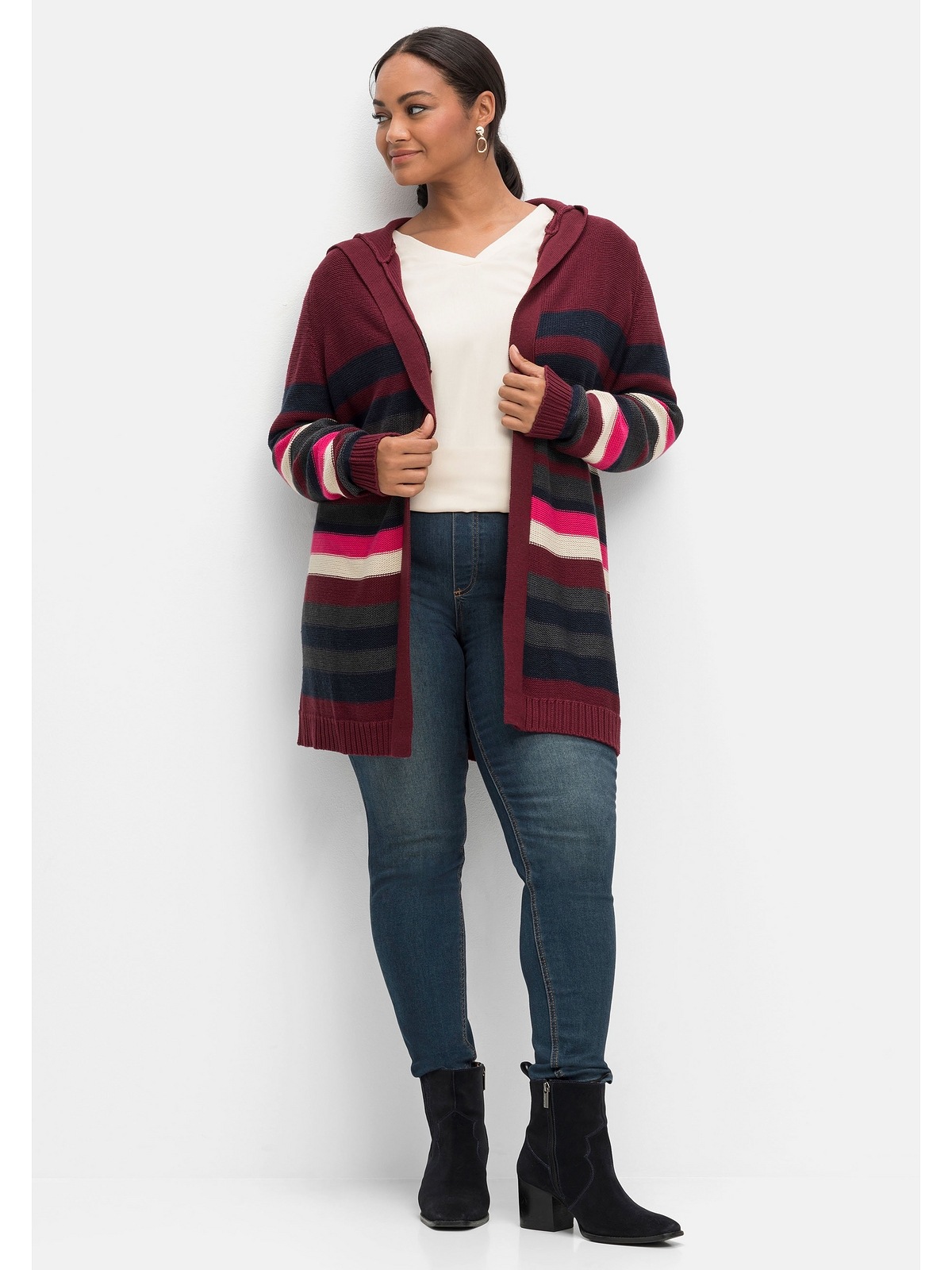 Sheego Longstrickjacke »Große Größen«, mit Kapuze, im Linksstrick