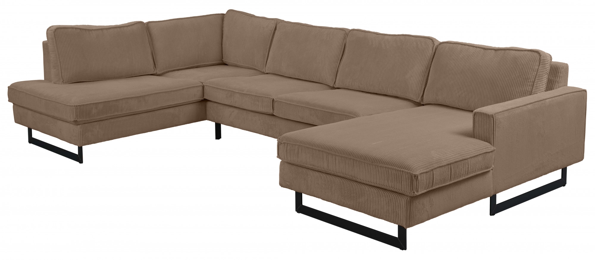 Places of Style Wohnlandschaft »Pinto, 350 cm, U-Form, XXL, mit Ottomanen«, Cord, Chenille, Lederoptik, mit Keder, Metallfüße, Wellenunterfederung