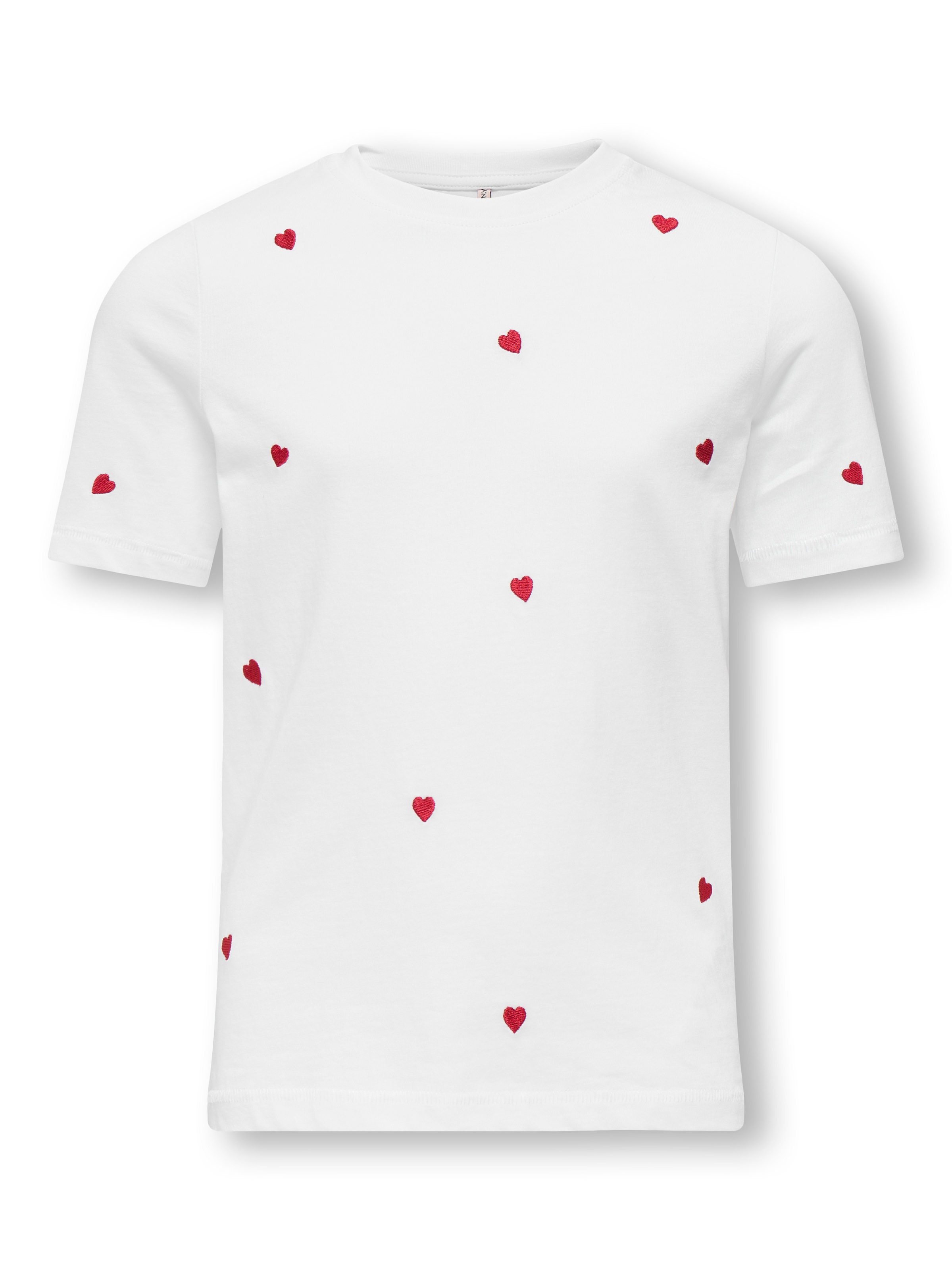 KIDS ONLY Mädchen T-Shirt "KOGKETTY LIFE S/S O-NECK TOP JRS NOOS"hellweiß aop:hearts, barbados cherry, Gr. 122, bedruckt, Jersey, Obermaterial: 100%