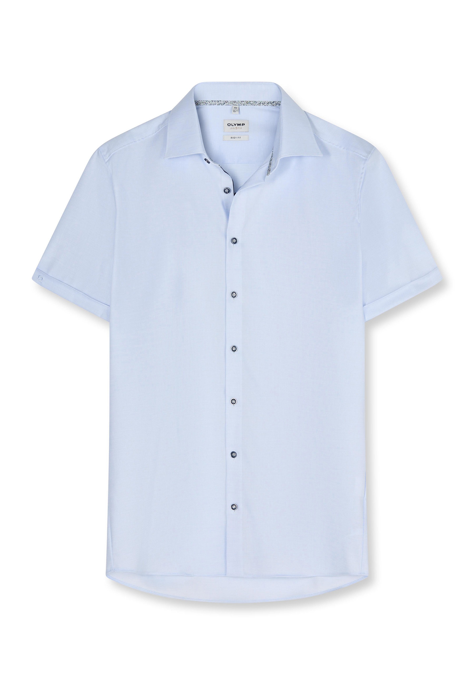 Kurzarmhemd OLYMP "Level Five", Herren, Gr. 42, N-Gr, bleu, Web, Obermaterial: 97% Baumwolle, 3% Elastolefin, körpernah normal, Hemden, Businesshemd, body fit, Kentkragen