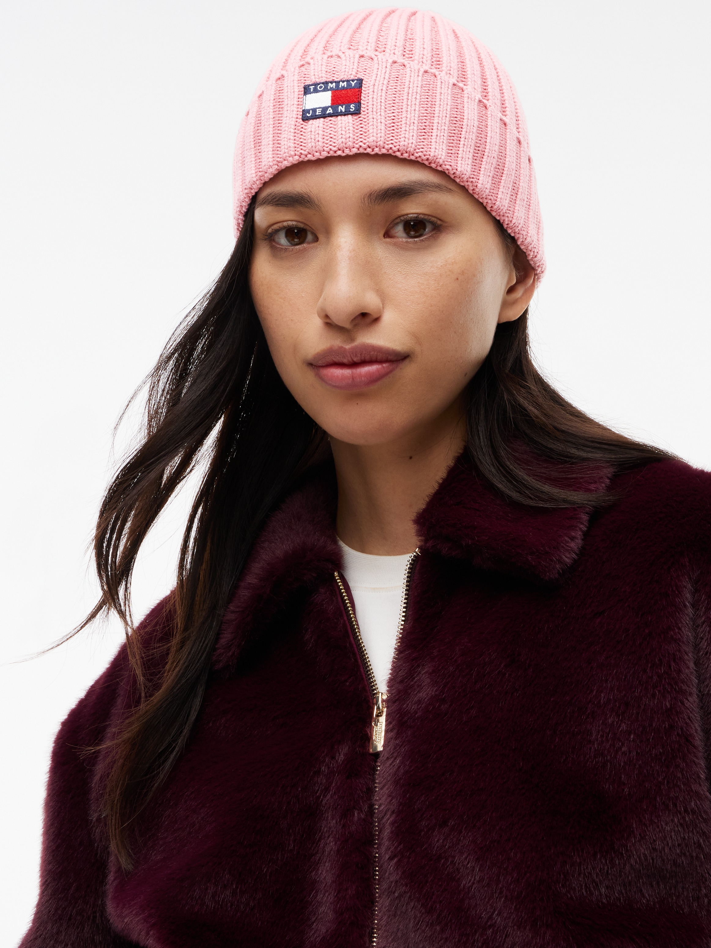 "Beanie TOMMY JEANS ""TJW HERITAGE CORE"", Damen, rosa (pale primrose), Strick, Baumwolle, Mützen Beanie"