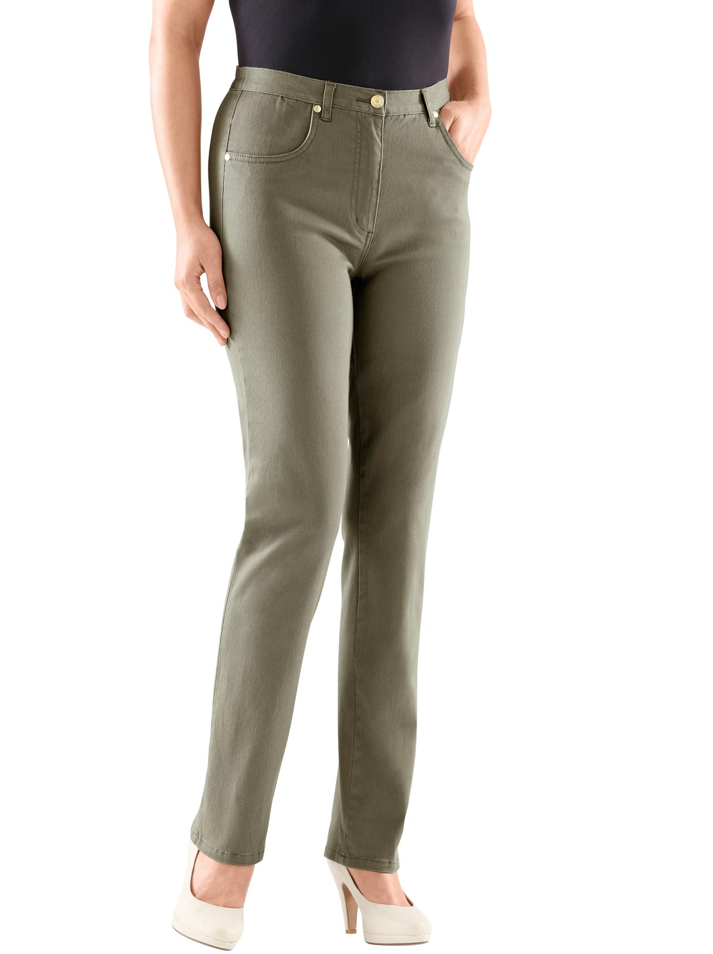 Bequeme Jeans CLASSIC, Damen, Gr. 38, Normalgrößen, grün (oliv), 98% Baumwolle, 2% Elasthan, unifarben, lang, Jeans