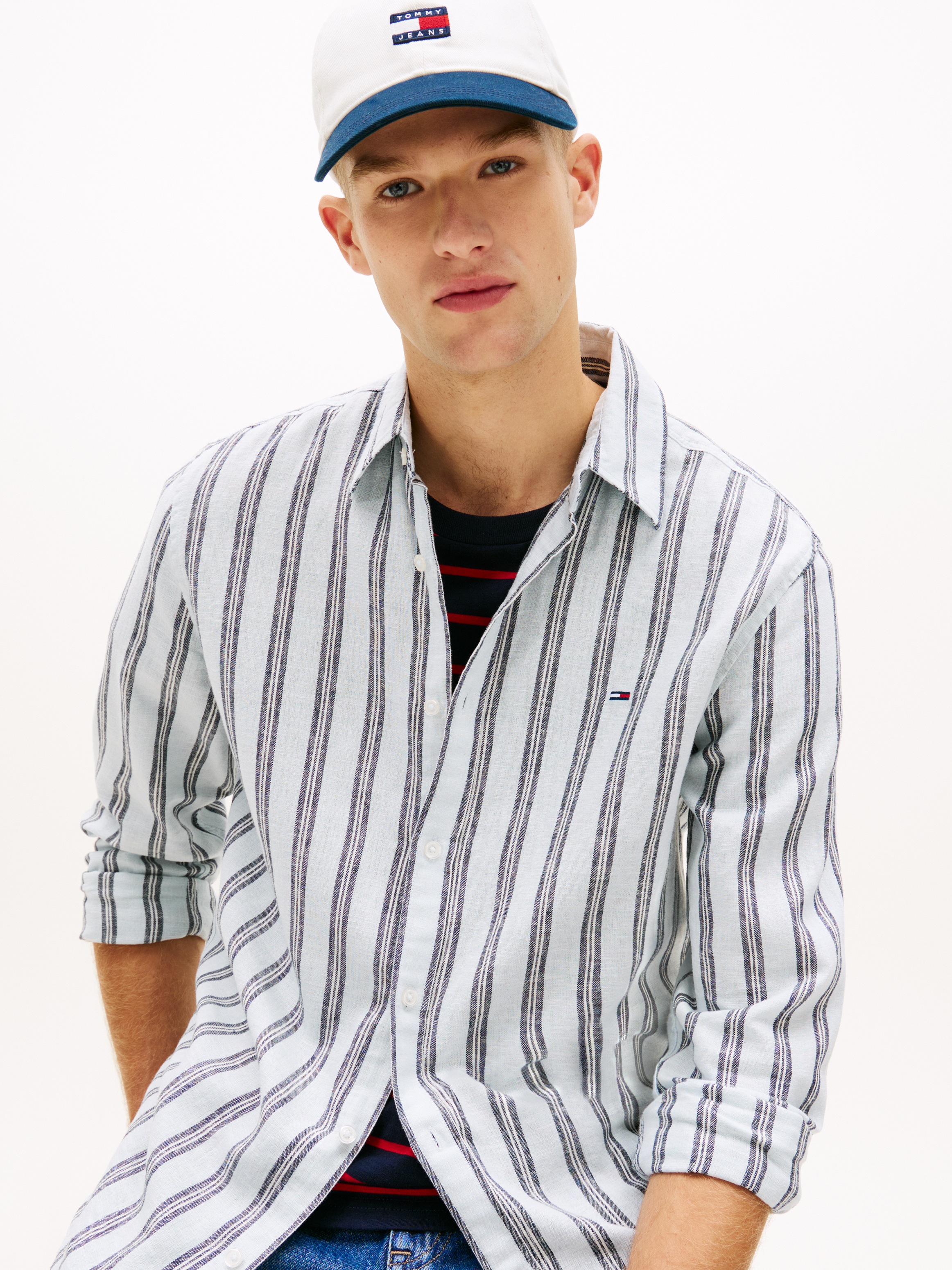 Tommy Jeans Langarmhemd "REGULAR LINEN MIX STRIPES" Regular fit mit Streife günstig online kaufen