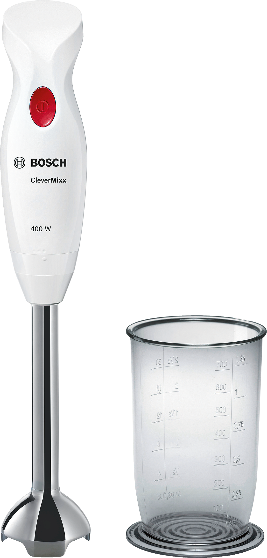 BOSCH Stabmixer »CleverMixx MSM24100, Mixbecher, ergon. Griff, Made in Europe, weiß/rot«, 400 W, schnelles Mixen auf Knopfdruck
