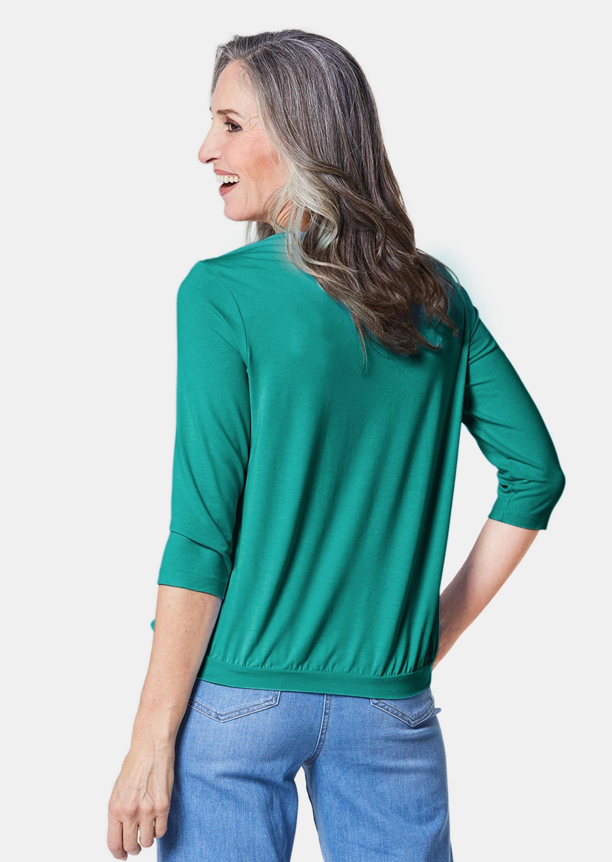 GOLDNER Kurzarmbluse »Chiffon-Shirt mit 3/4-Arm, Rundhals«