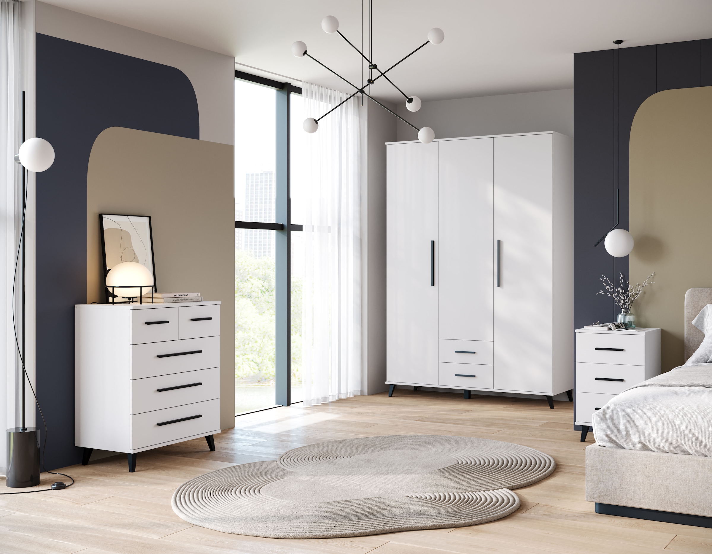 OTTO home Kleiderschrank »Lagos, Garderobe Schlafzimmerschrank Wäscheschrank Bestseller« in 2 Farben erhältlich, 1 Stk. tlg. Moderner Drehtürenschrank, Breite 134 cm , 3 Türen, 2 Schubladen