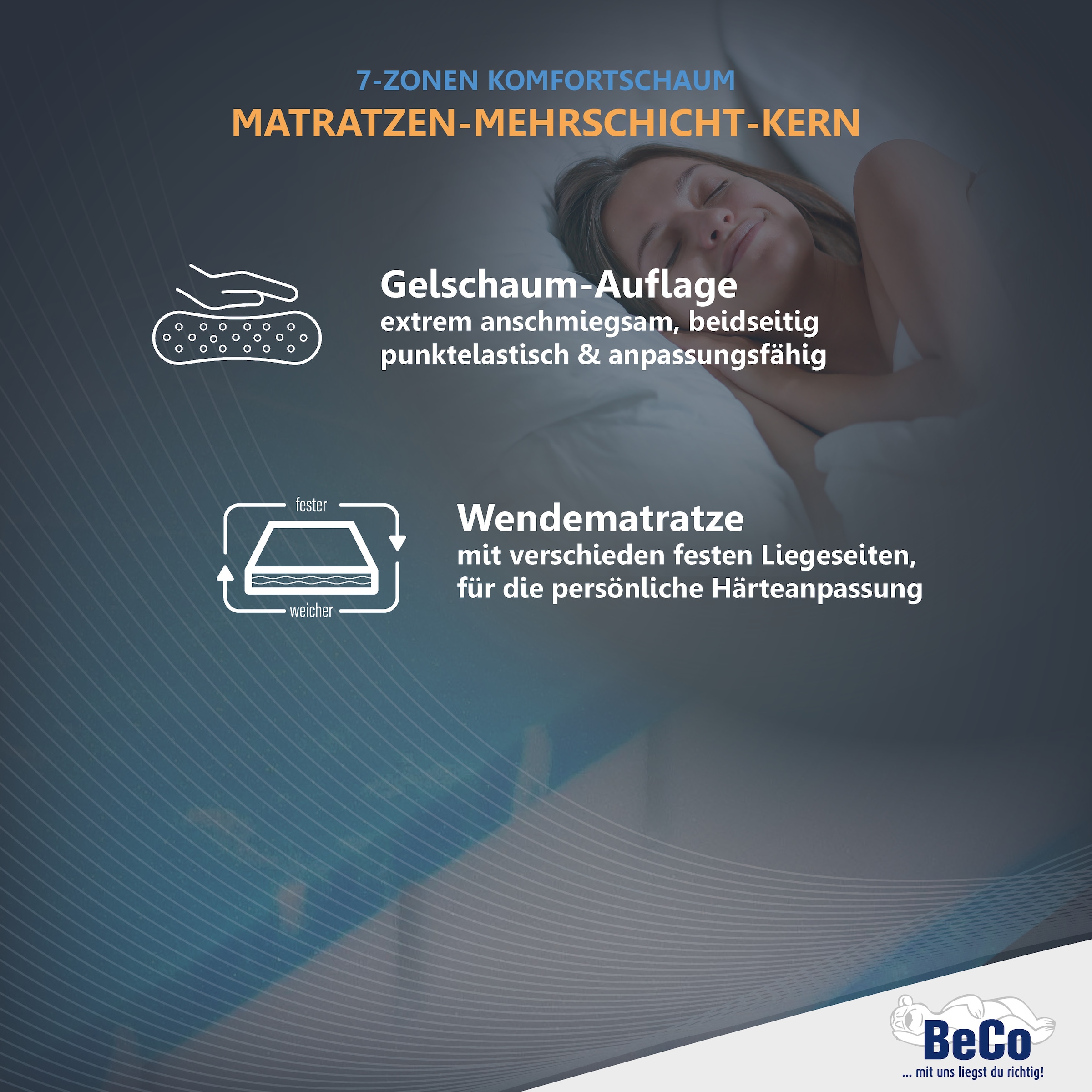 Beco Gelschaummatratze »GUMO Maxx – GOLD Gelschaummatratze mit luxuriöser Komforthöhe« 25 cm hoch 1 Stk. tlg. 25 cm Höhe, Gelschaum, unterschiedlich fest, ideal auch 140x200