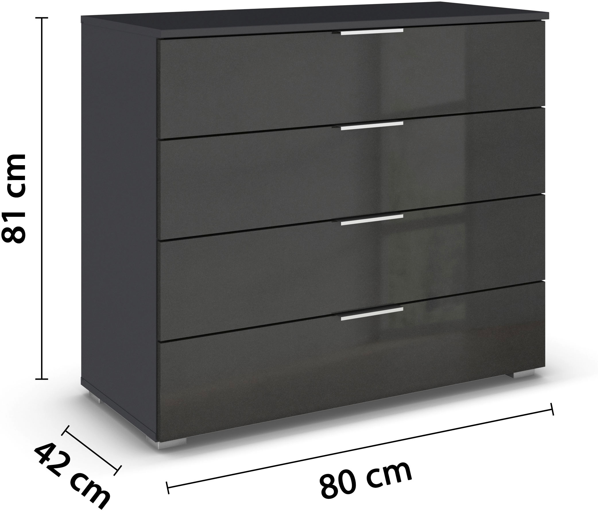 rauch Schubkastenkommode »Sideboard Schubladenkommode AGORDO mit Dekor- oder Hochglanzfront«, (in zwei Griff-Farben, Breite 80 cm inkl. Soft-Close-Funktion), vier große und geräumige Schubladen mit viel Stauraum MADE IN GERMANY