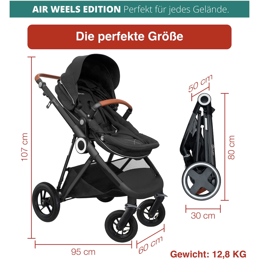 BabyGo Kombi-Kinderwagen »Halime AIR 3in1, Anthracite Black«