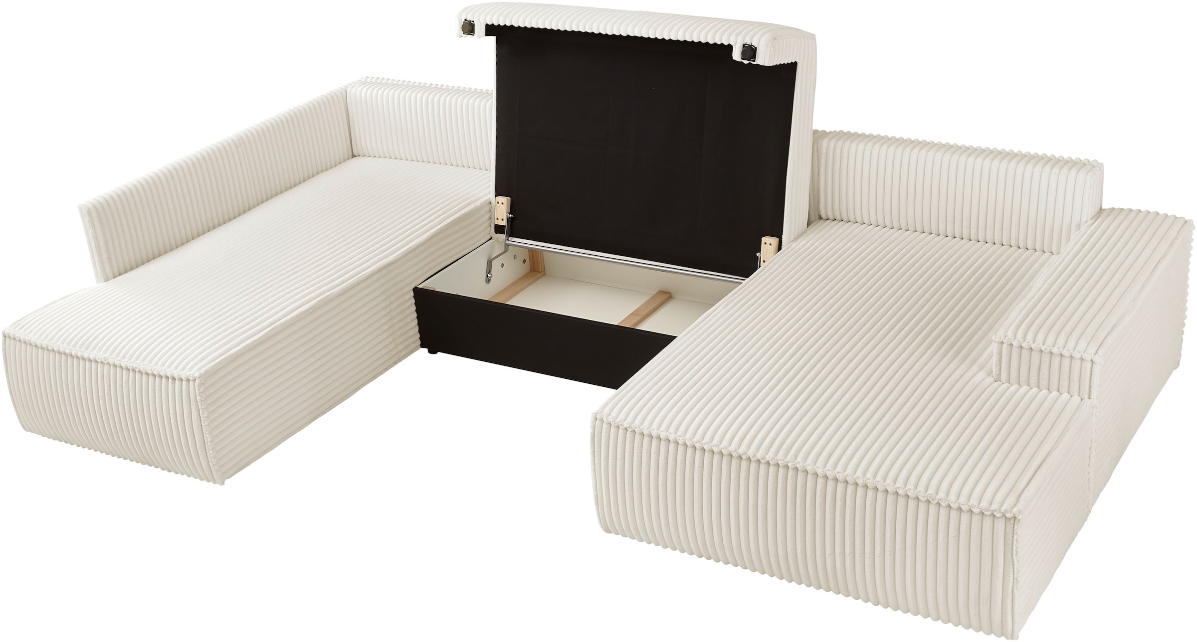 andas Wohnlandschaft »FINNLEY U-Form XXL 329 cm, Schlafsofa, Schlaffunktion m. Bettkasten«, (194/139 cm), Bouclé, Struktur und Cord