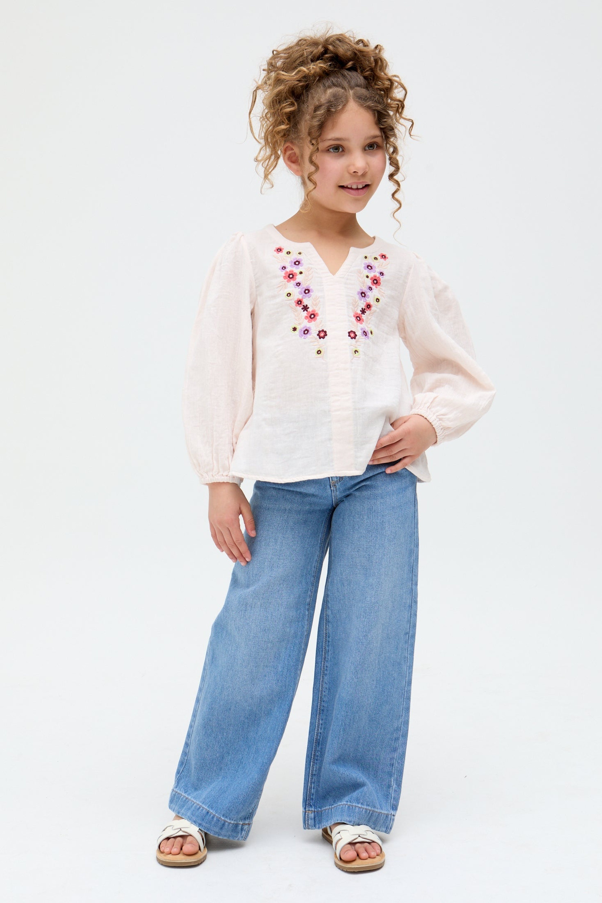 RAFFYA Hemdbluse »Dina V-Neck Embroidered Kids Blouse Mädchen«
