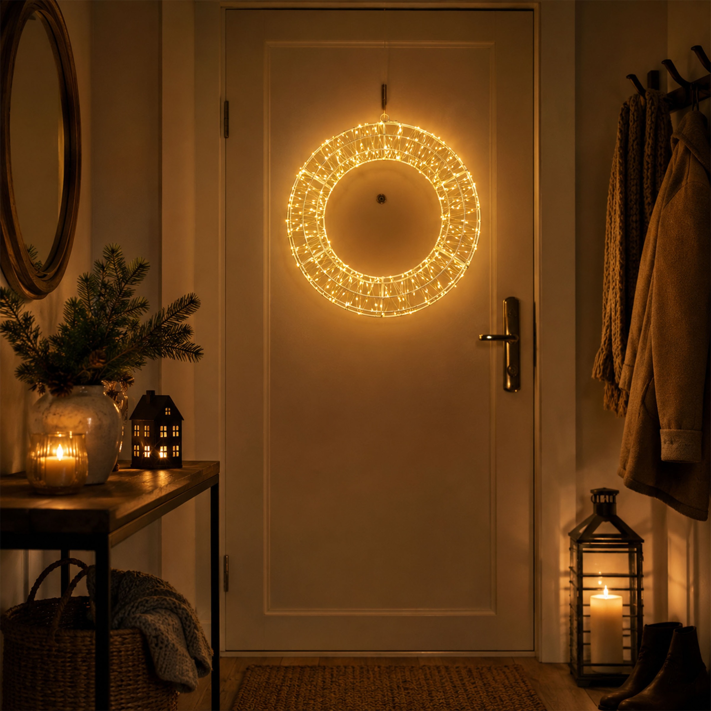 OTTO home LED Dekolicht »LED Dekokranz GENNIA« LED-Modul 1 Stk. Warmweiß IP44, Metall, starke LED-Dichte, 3 m Zuleitung