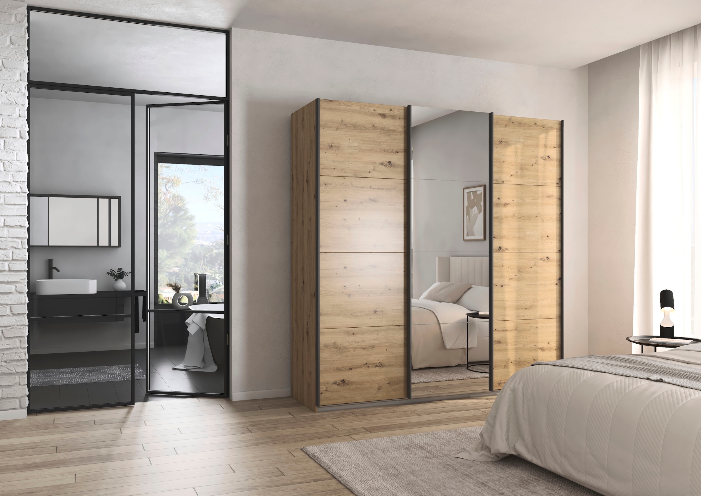 rauch Schwebetürenschrank »Kleiderschrank Schrank OTTO´S CHOICE Garderobe AGORDO«, (in zwei Griff-Farben), Top Innenausstattung, in 4 Breiten und 2 Höhen MADE IN GERMANY