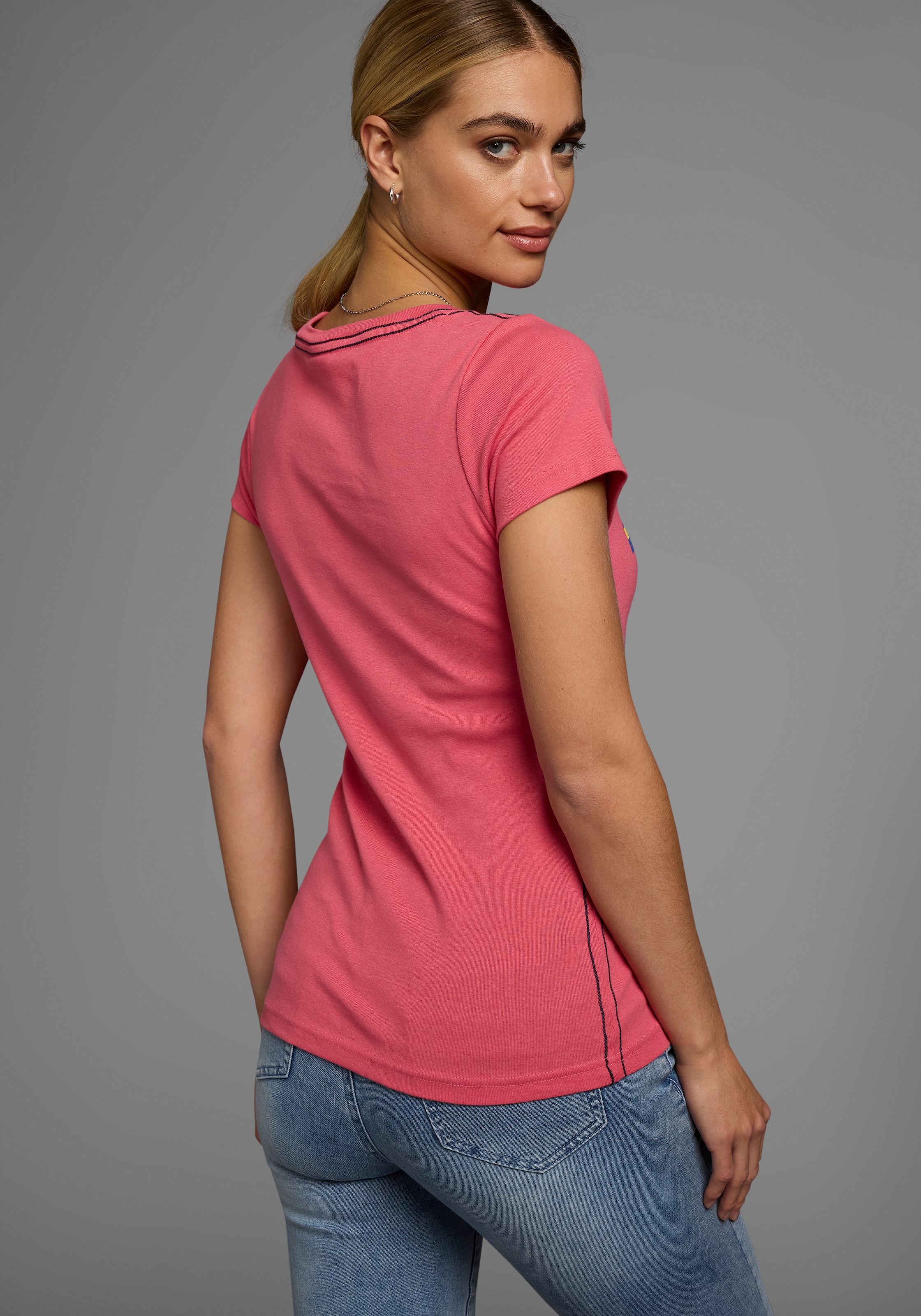 KangaROOS T-Shirt, Kurzarm, unifarben und bedruckt, Rundhalsausschnitt