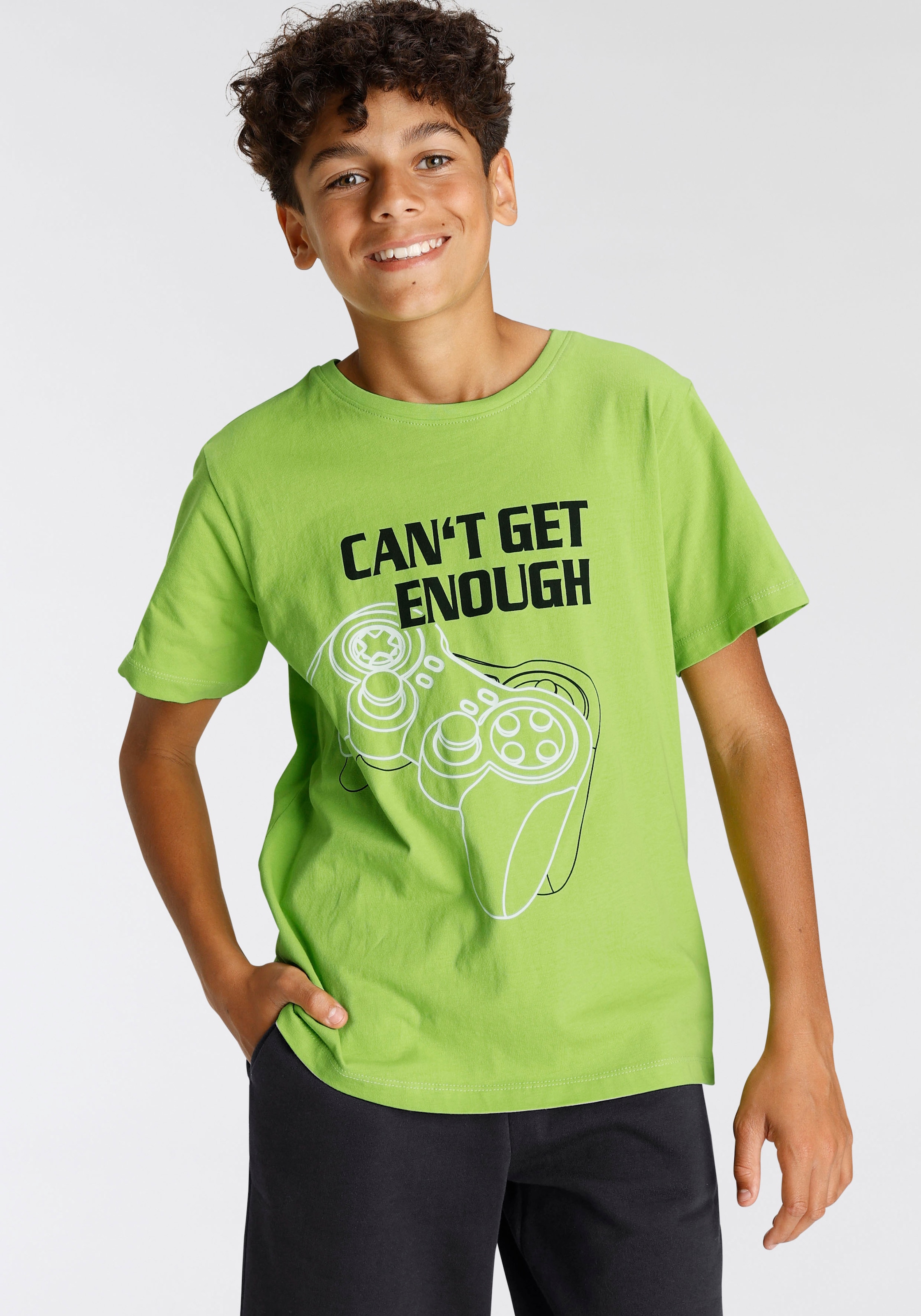 2), BAUR 2 »CAN´T (Set, | Bermudas tlg., & GET T-Shirt - KIDSWORLD Spruch«, Gamer-Print ENOUGH